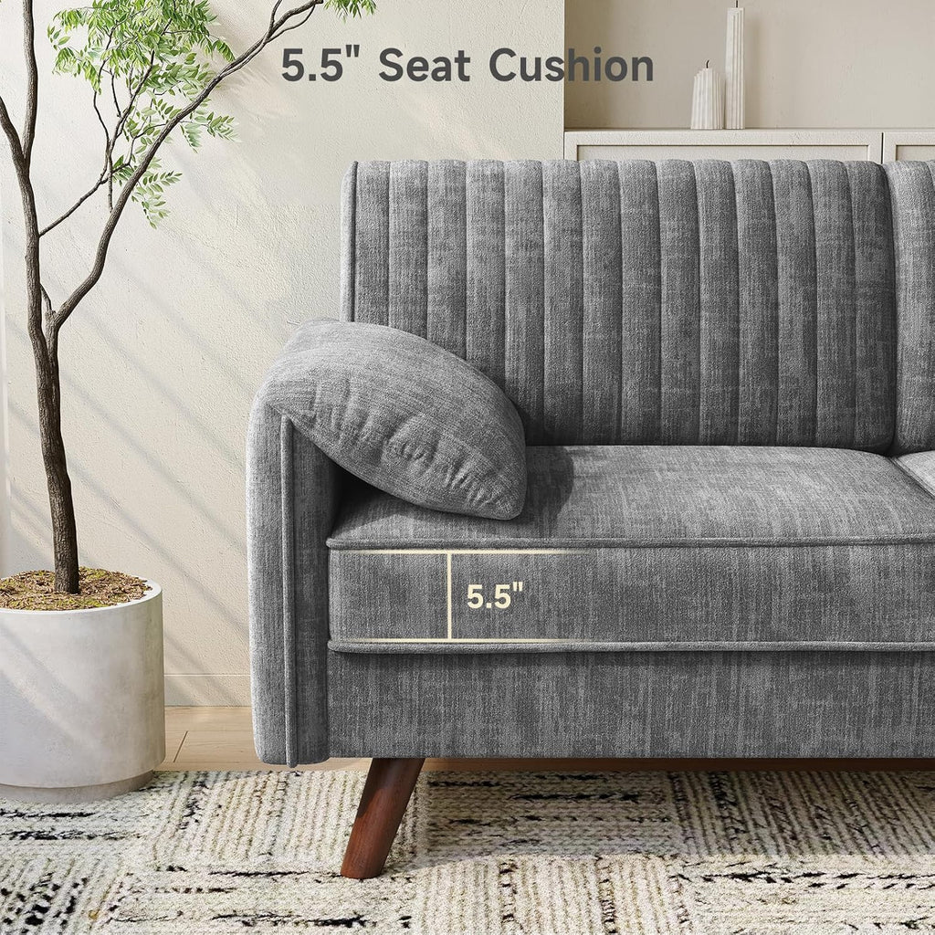 ONBRILL 64.5" Loveseat Sofa, Chenille Loveseat Couch for Living Room, 23.2" Deep Seat Love Seat with Padded Arms, Comfy Modern Small Couches for Bedroom, Small Spaces, Dorms, Office, Grey