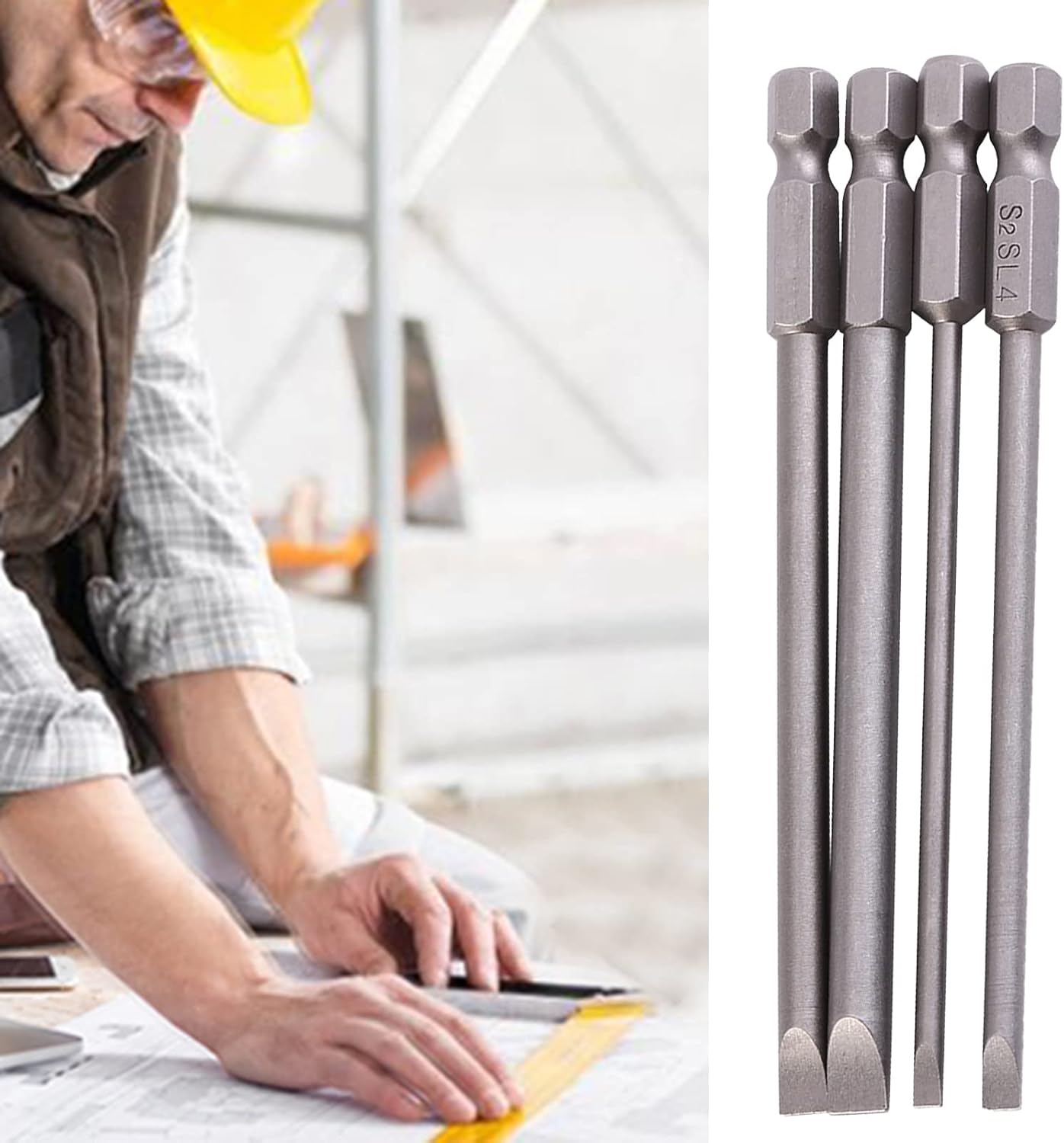 100mm S2 Alloy Steel Magnetic Slotted Screwdrivers Bits Set, Hex Shank 1/4, for Electric Drill, Screwdrivers Bit