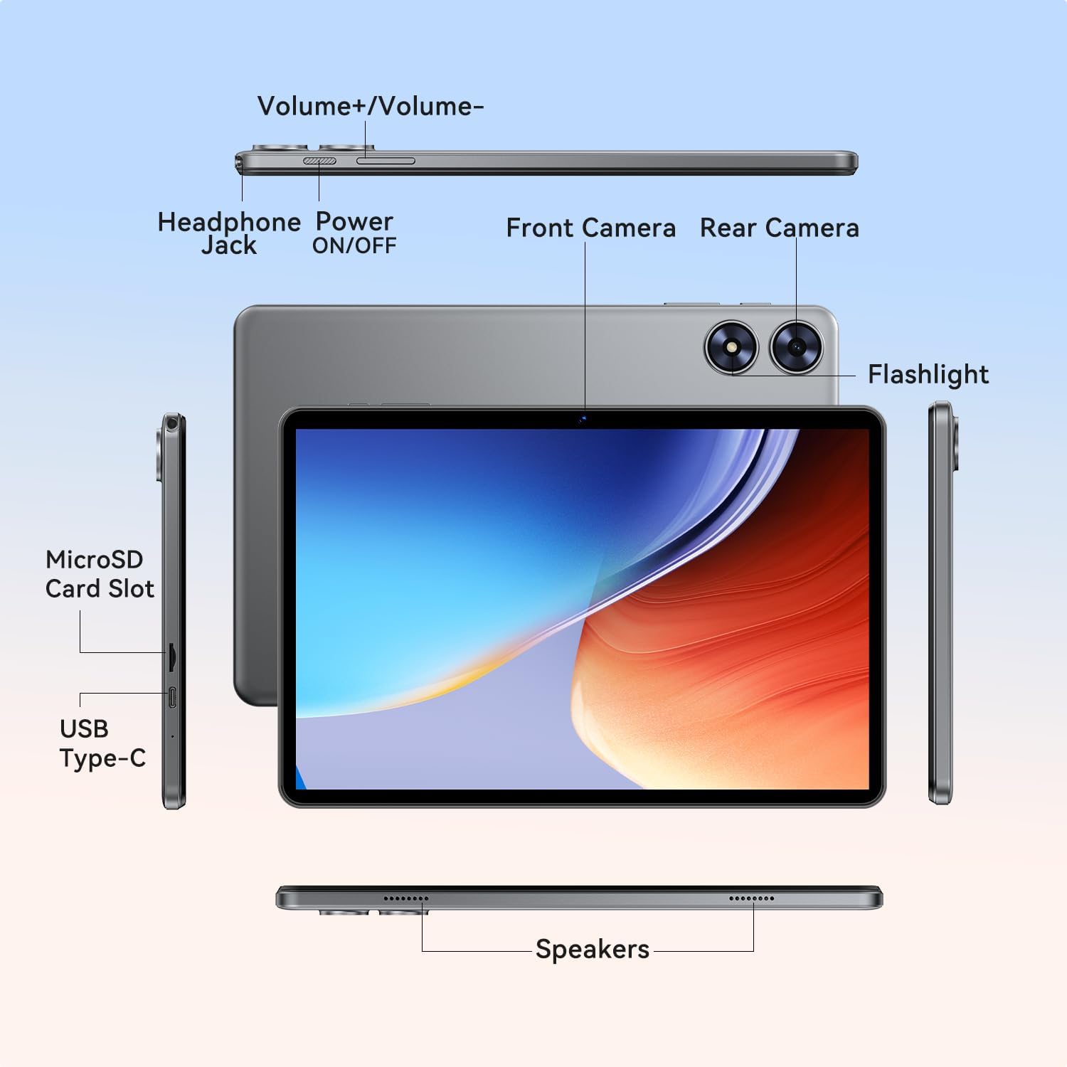 SVITOO 10 Inch Tablet, Android 16 Tablet for Kids Adults, Octa-Core, 20GB RAM 128GB Storage 1TB Expandable, Dual Cameras 8MP 2MP, Split Screen, 6600mAh GPS Dual Speakers Face Unlock WiFi- Gray