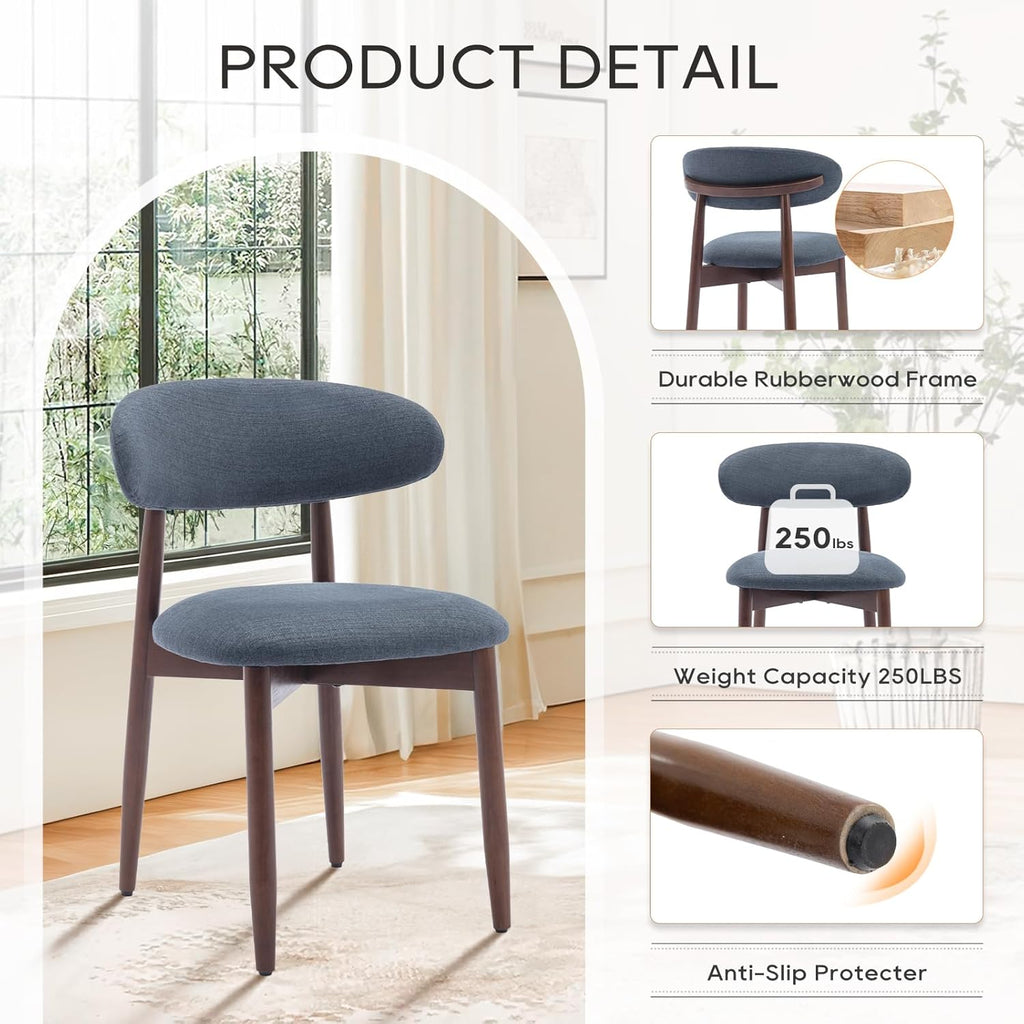 COLAMY Wooden Dining Chairs Set of 4, Modern Fabric Upholstered Dining Room Chair, Farmhouse Kitchen Side Chairs with Foot Pegs, Blue