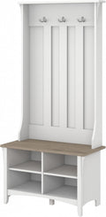Bush Home Salinas Hall Tree with Shoe Storage Bench in Shiplap Gray and Pure White, Multi-Purpose Home Organizer, Entryway Solution with Seating and Hooks
