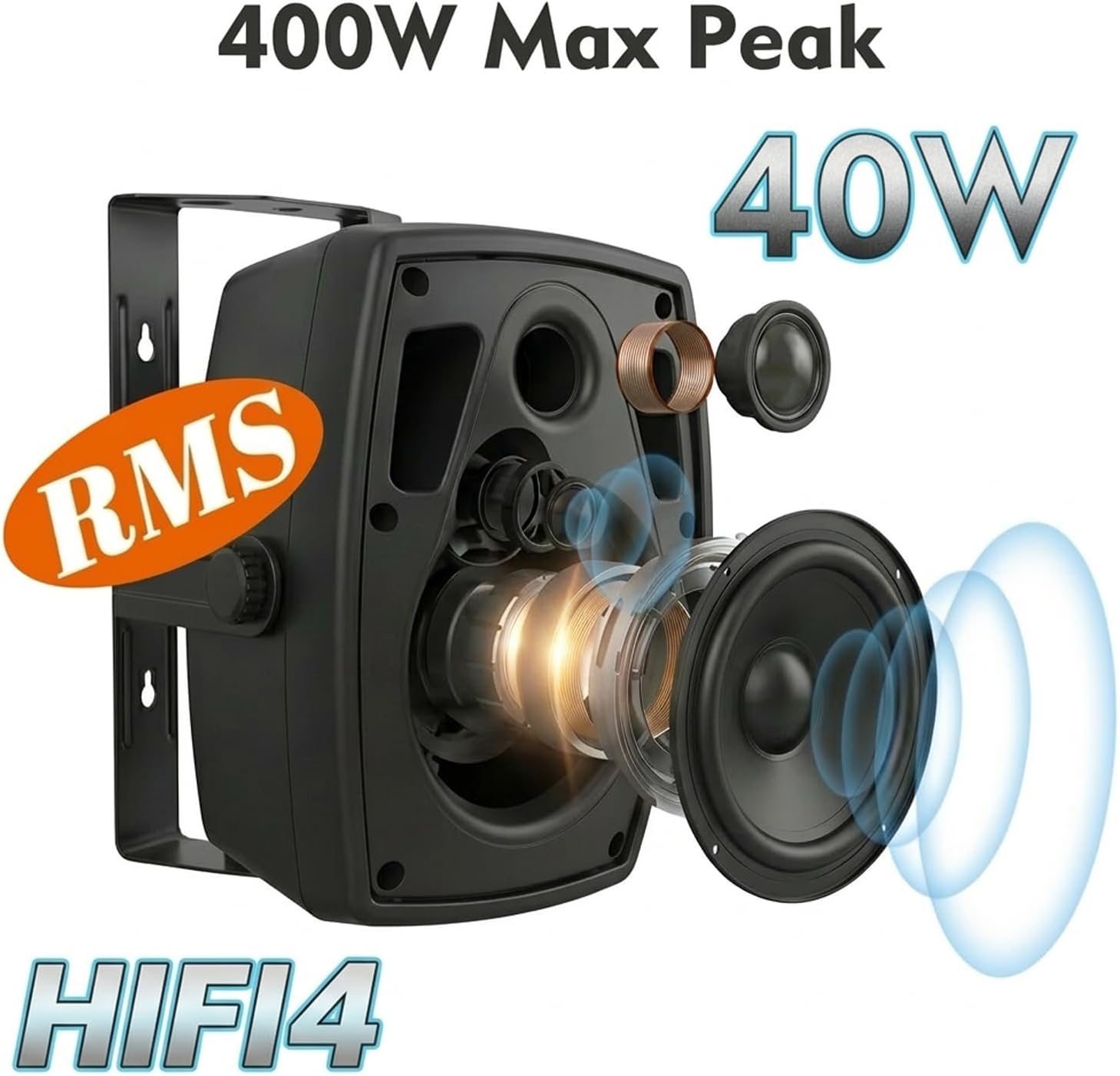 6.5 Inch Wall Mounted Bluetooth 5.4 Speakers, Peak 400W Indoor/Outdoor Waterproof Multi-Sync 200 Speakers/Auto-Pairing Auracast/Remote Control, 120 FT Range for Patio/Garage/Home (Black, Pair)
