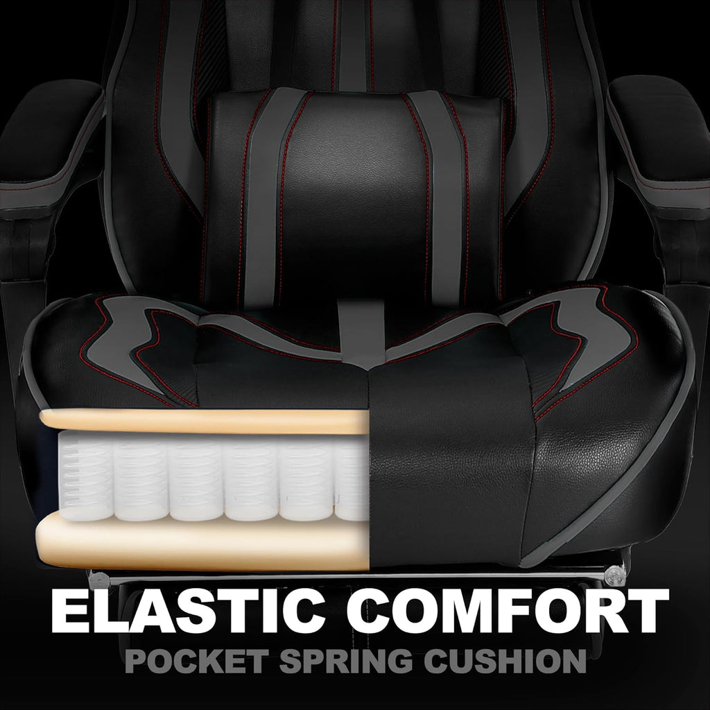 Vonesse Gaming Chair for Adults, Reclining Gaming Chairs with Footrest and Massage, Computer Gaming Chair for Heavy People,Ergonomic Gamer Chair Big and Tall (Black/Gray)