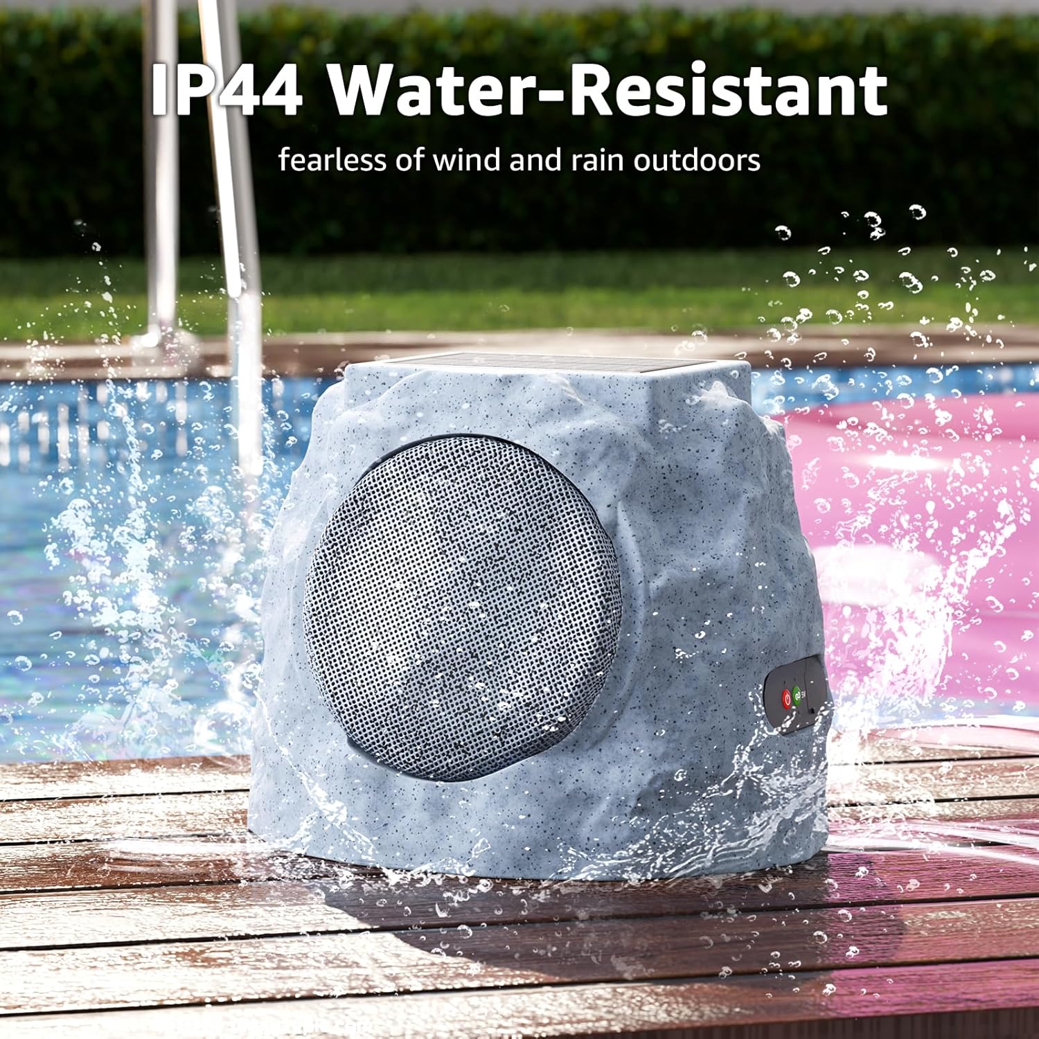 Rock Speakers Outdoor Water-Resistant IP44, Multi-Sync Up to 100 Speakers, Solar-Powered Rock Speaker with Light for Patio Garden Party Pool Deck Yard Outside