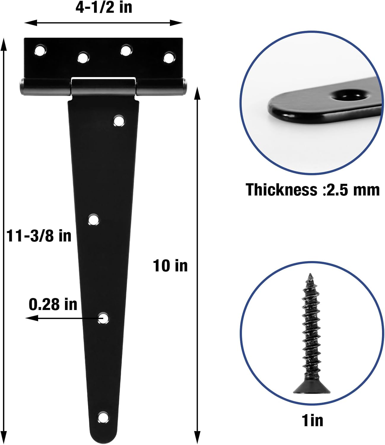 10 Inch Shed Door Hinges T-Strap Gate Hinge Heavy Duty 2 Pack Barn Farm Fence Tee Hinges for Doors Outdoor Kitchen Wood Cabinet Interior Exterior Window Bar Shop Matte Blake Door Hinge Hardware Kit