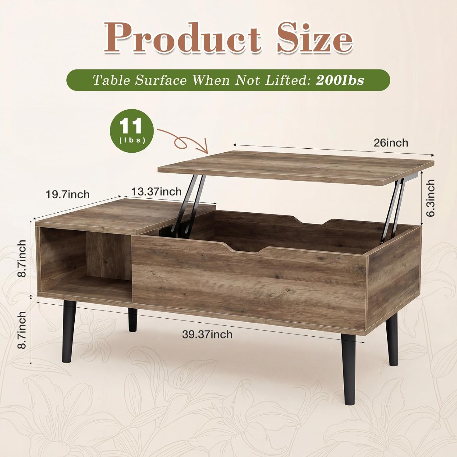 OLIXIS Wooden Coffee Table, Lift Top Coffee Table with Large Hidden Compartment and Ample Storage Shelf, Lift Tabletop Dining Table for Living Room, Home Small Space, Grey