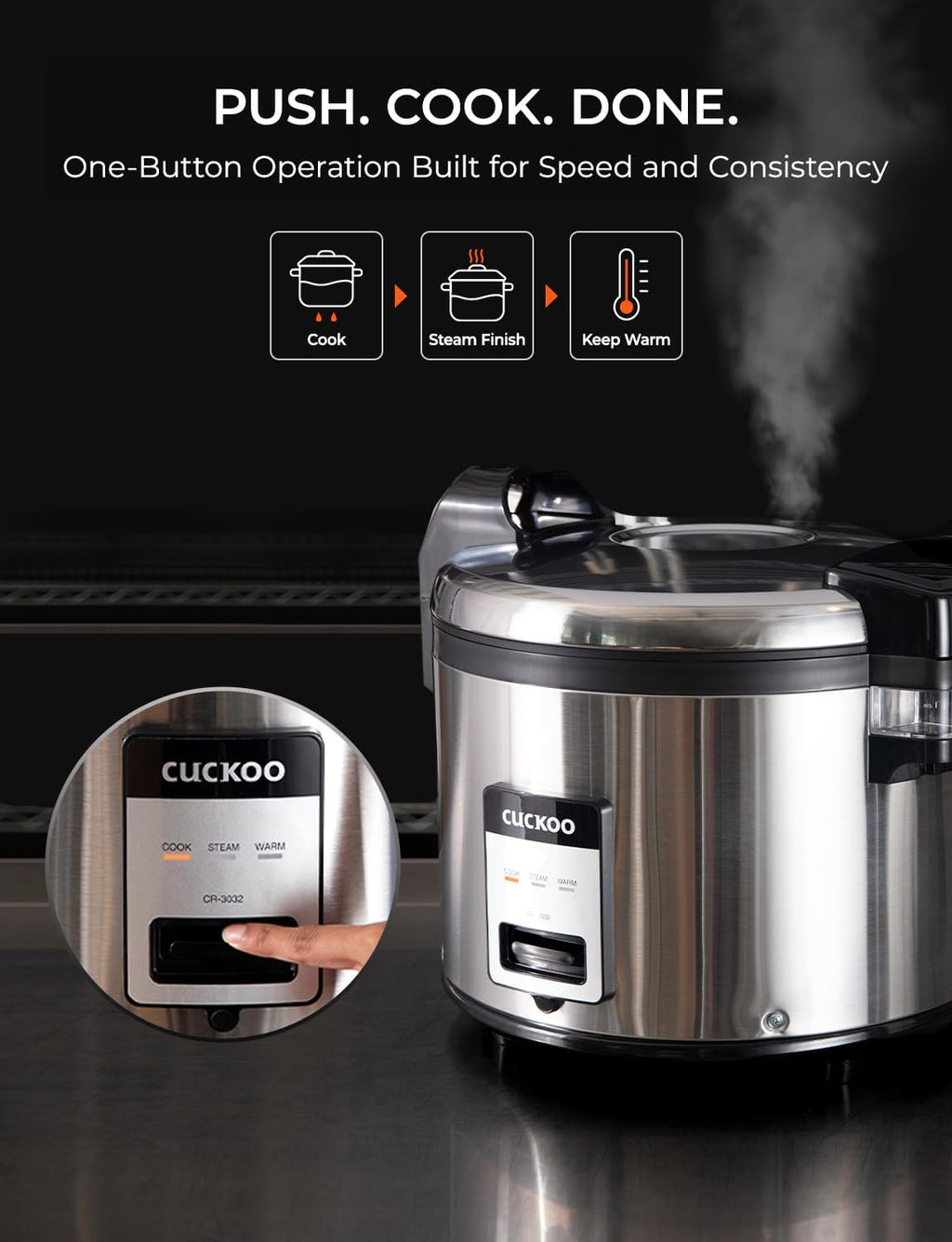CUCKOO Commercial Rice Cooker & Warmer, Extra Large Rice Cooker 30-Cup Uncooked / 60-Cup Cooked, Professional Industrial Grain Cooker with Large Capacity, Easy One-Touch Operation, Silver (CR-3032)
