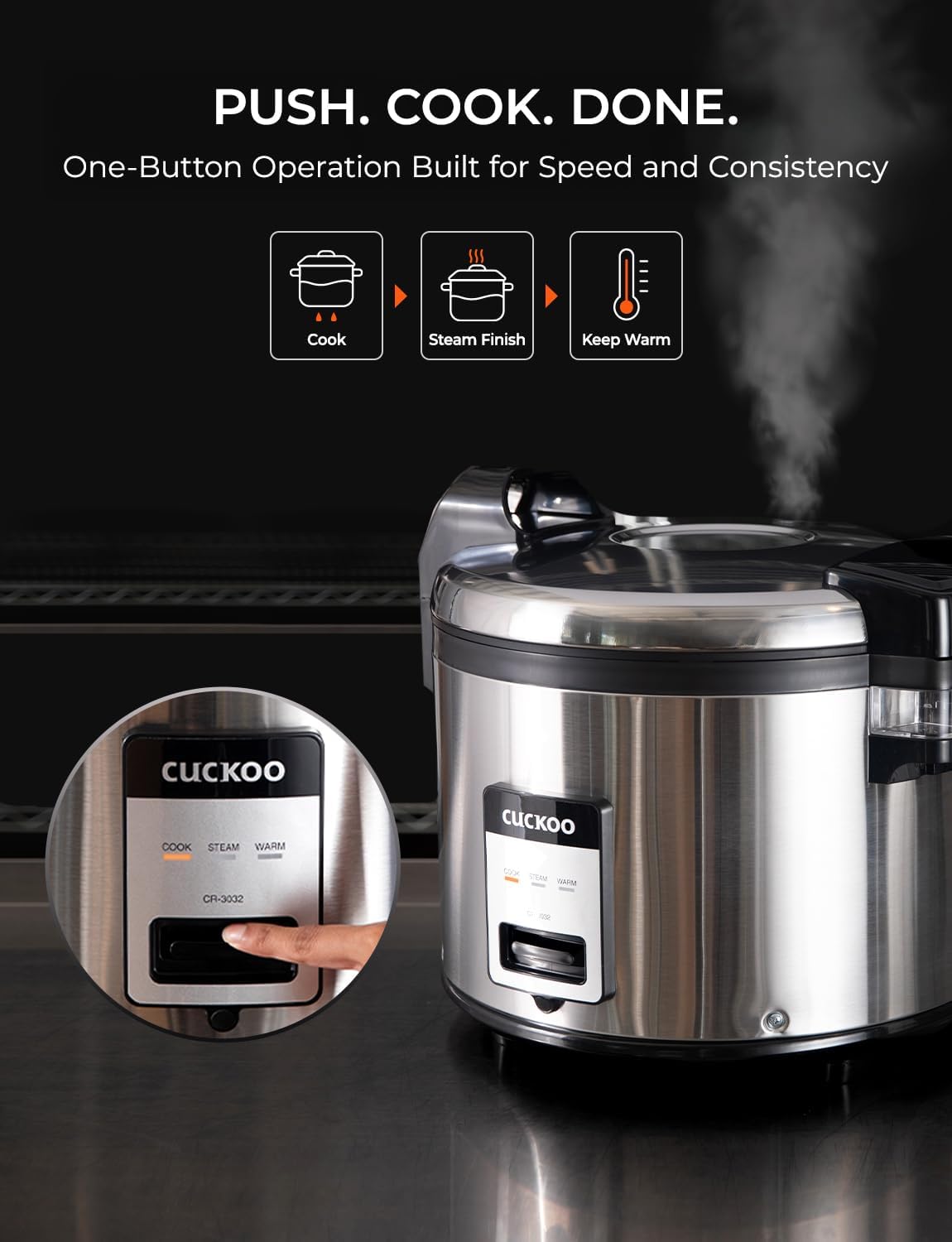 CUCKOO Commercial Rice Cooker & Warmer, Extra Large Rice Cooker 30-Cup Uncooked / 60-Cup Cooked, Professional Industrial Grain Cooker with Large Capacity, Easy One-Touch Operation, Silver (CR-3032)