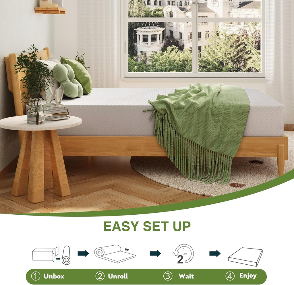 EGOHOME King Size Memory Foam Mattress, 12 Inch Bed Mattress in a Box with Cooling Green Tea Gel, Relieve Pressure with Medium Firm Support, CertiPUR-US Certified, 80''L x 76''W, White