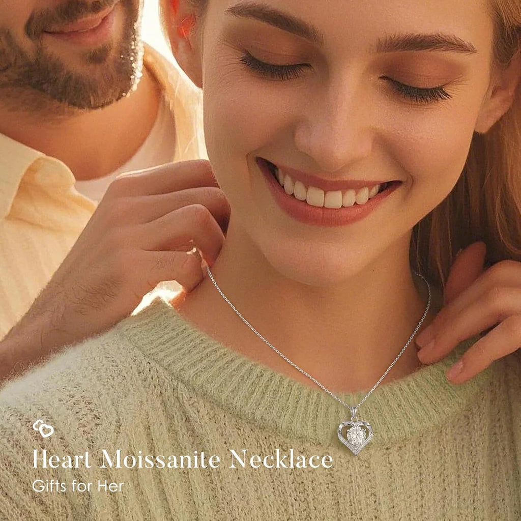 MOOSEA Mothers Day Gifts - 925 Sterling Silver Heart Moissanite Pendant Necklace, 1-3 Carat Lab Created Moissanite, Anniversary Birthday Gifts for Women Mom Wife Girlfriend Grandma Jewelry Gift