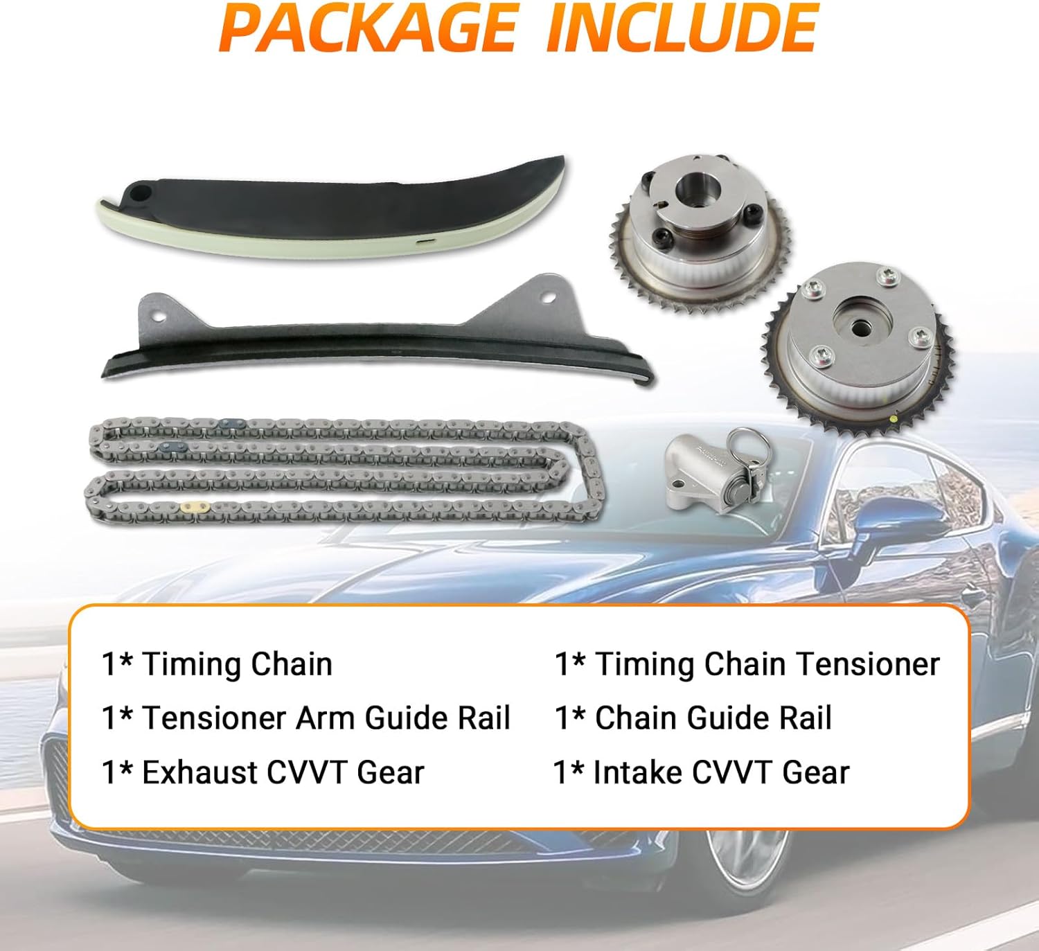 Engine Timing Chain Kit, Compatible with Elantra Coupe Tucson Kia Soul Forte Koup 2.0L L4, Automotive Replaces Part with Intake&Exhaust CVVT Gears 24321-2E200 24350-2E201 24370-2E200
