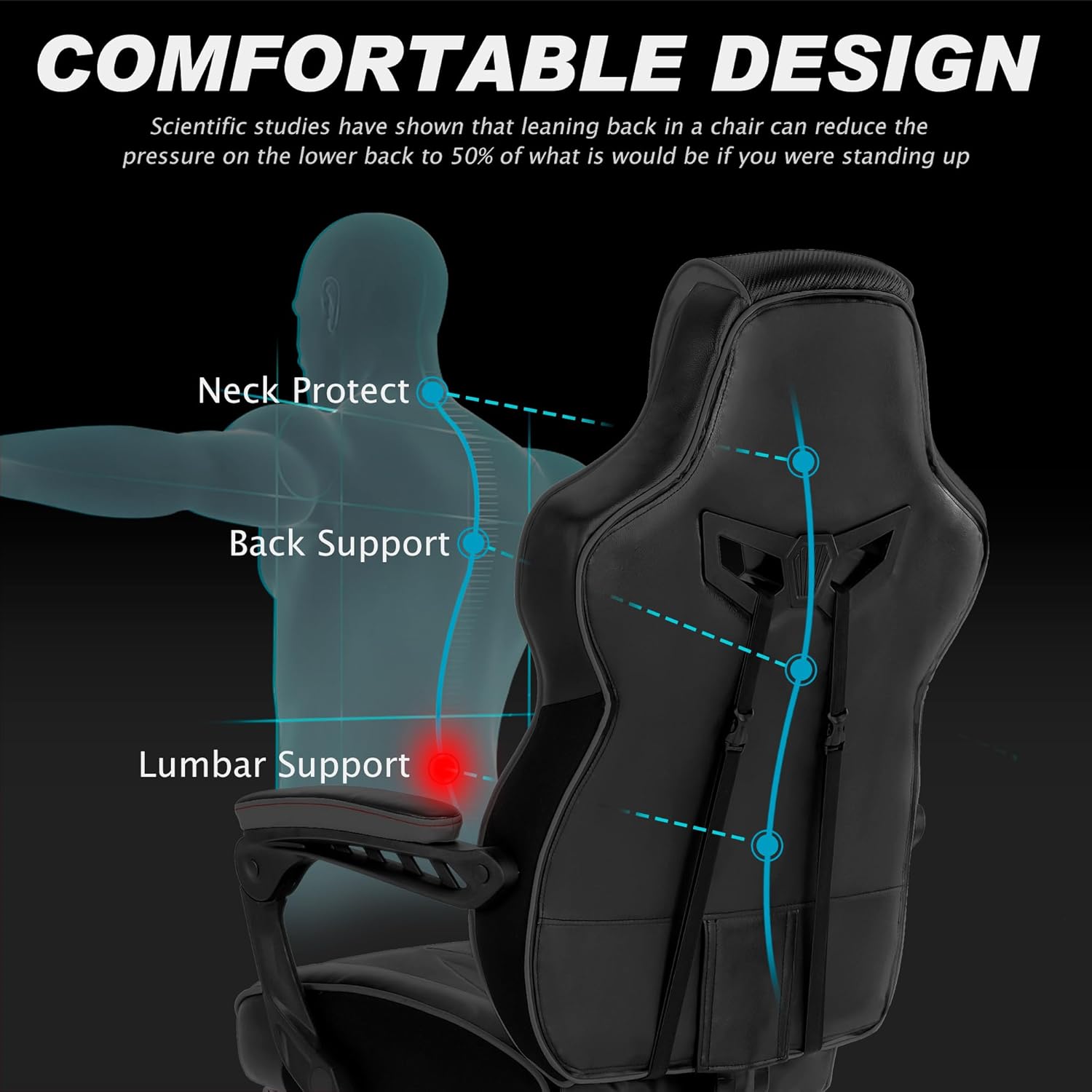 Vonesse Gaming Chair for Adults, Reclining Gaming Chairs with Footrest and Massage, Computer Gaming Chair for Heavy People,Ergonomic Gamer Chair Big and Tall (Black/Gray)