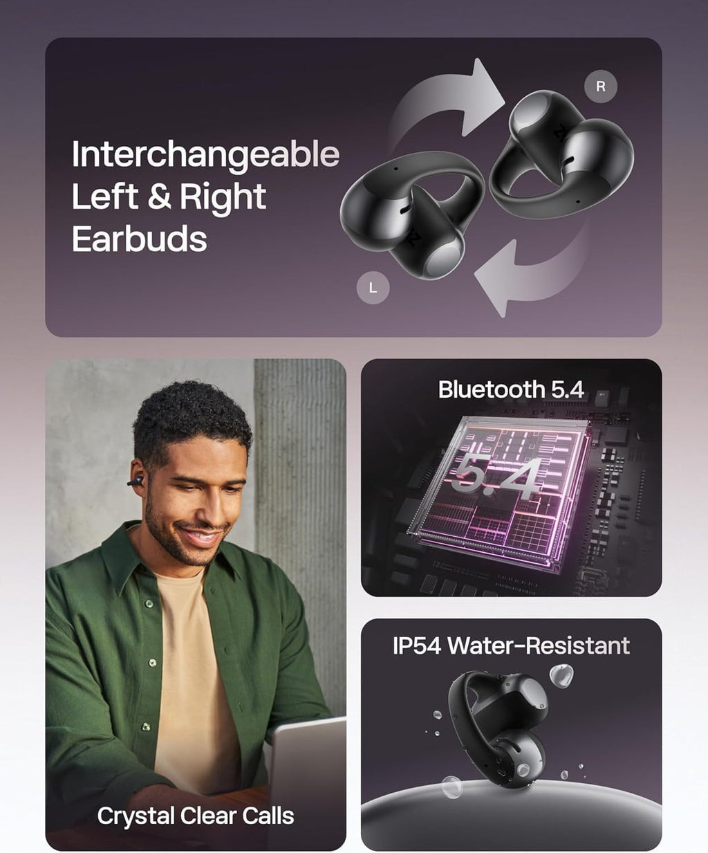 SHOKZ OpenDots ONE-Open-Ear Headphones, Clip-On Earbuds-Wireless Bluetooth Earbuds with Microphone-Secure, Lightweight, Comfort-Premium Dolby Audio-Water Resistant-Fast Charging-Up to 40 hrs Playtime