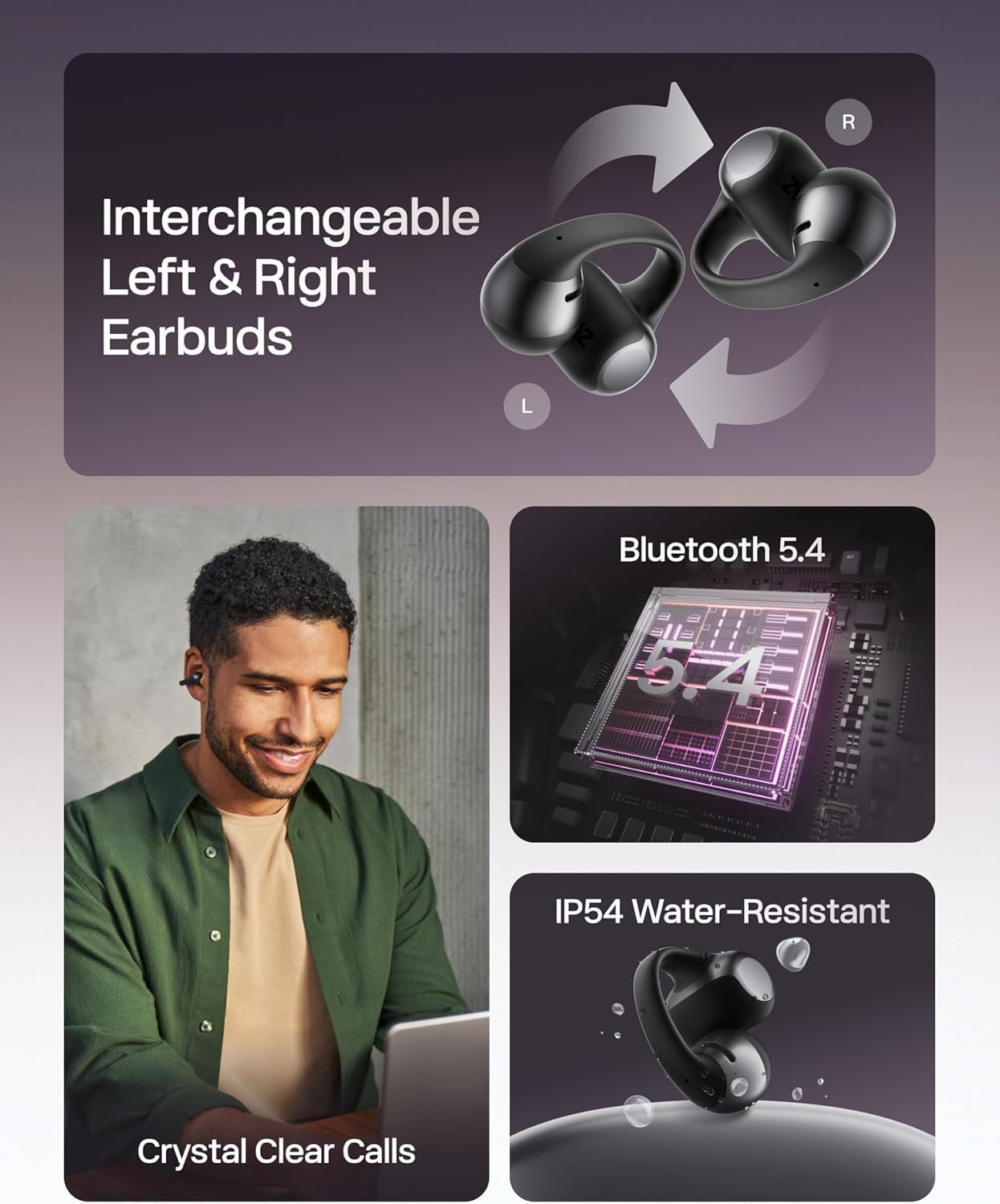 SHOKZ OpenDots ONE-Open-Ear Headphones, Clip-On Earbuds-Wireless Bluetooth Earbuds with Microphone-Secure, Lightweight, Comfort-Premium Dolby Audio-Water Resistant-Fast Charging-Up to 40 hrs Playtime