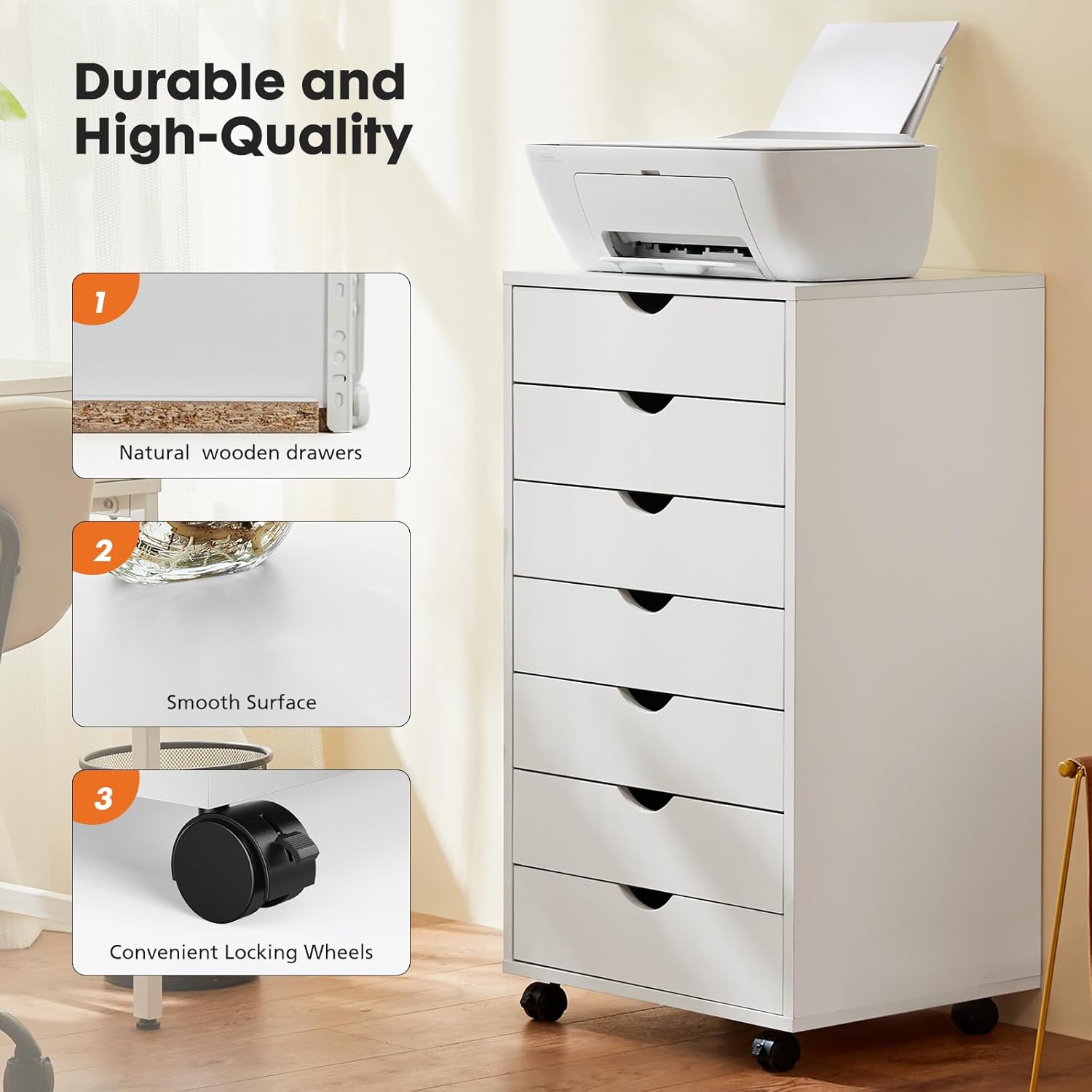 OLIXIS File Cabinet with 7 Drawers Rolling Filing Cabinets Under Desk Storage Printer Stand with Wheels,Mobile File Cabinet for Home Office