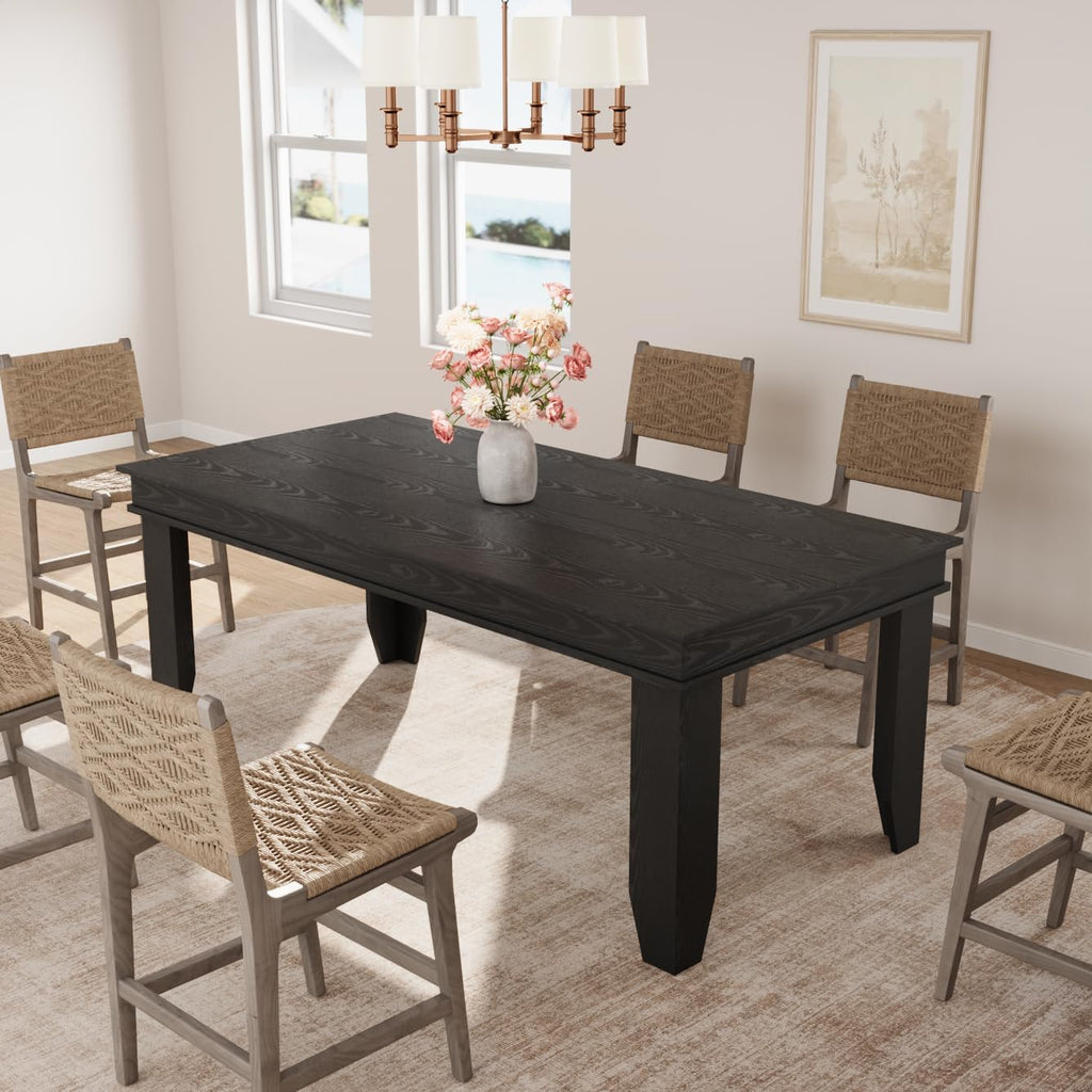 GarveeHome Farmhouse Dining Table for 6-8 People, 71 in Long Kitchen Tables with Wooden Sturdy Frame, 6 ft Large Rectangular Dinner Table for Dining Room, Kitchen (Black, 71" Non-extendable)