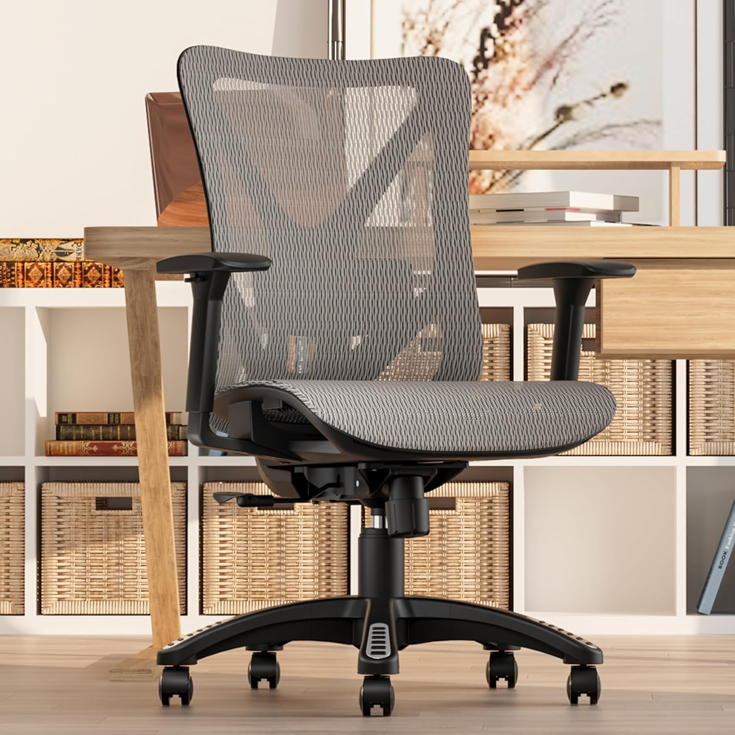 Ergonomic Office Chair, Mesh Computer Desk Chairs with Adjustable Lumbar Support, 3D Armrest, Tilt Function, Comfy Wide Seat, Executive Work Task Chair for Company & Home, Gaming Chair (Grey)