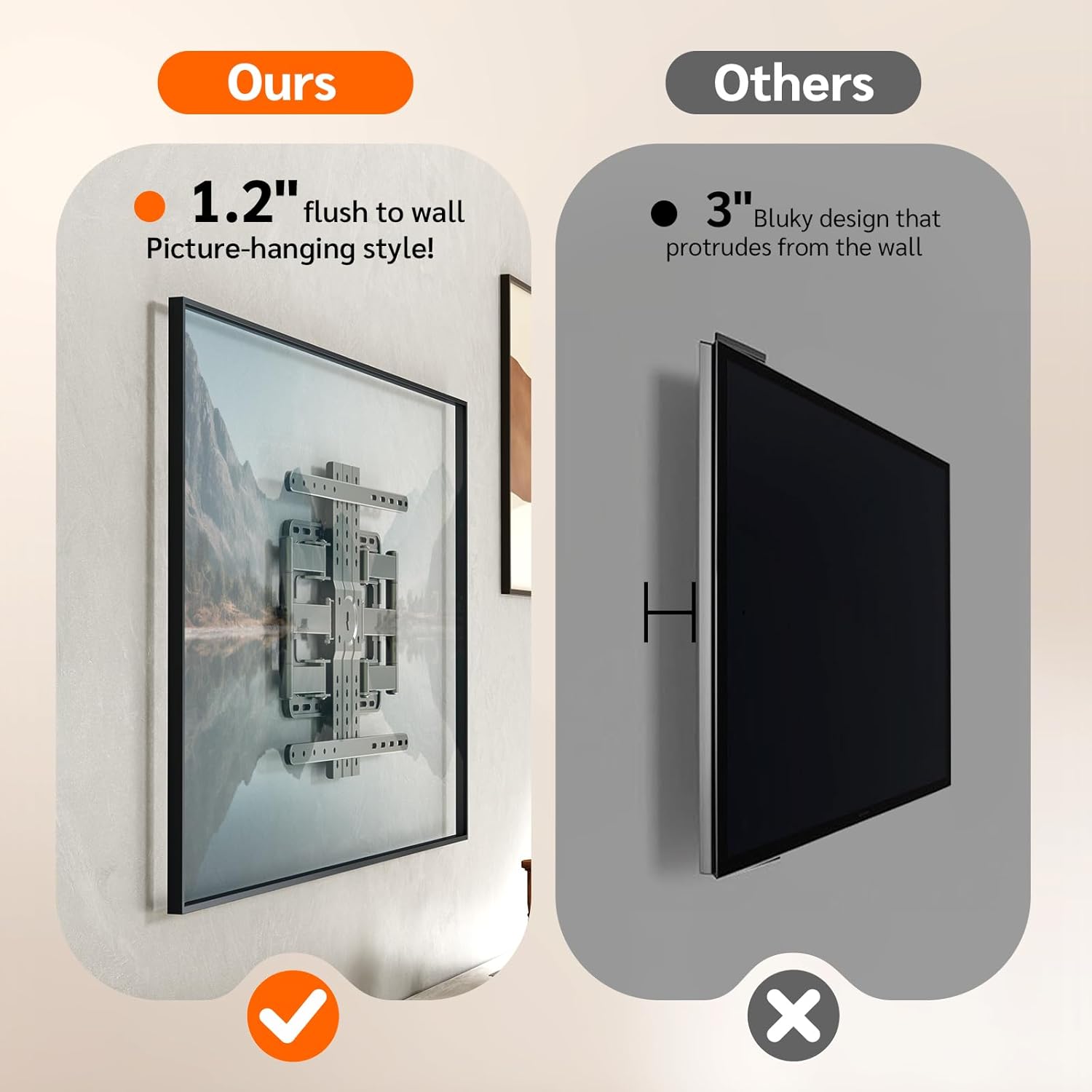 1.2" Ultra Slim TV Wall Mount for 43-90 Inch TVs,Tilt +3/-15° Level Adjustment Thin Low Profile Full Motion Bracket, Dual Swivel Articulating Arms with Tilt Fits 12"/16" Studs Max VESA 600x500mm