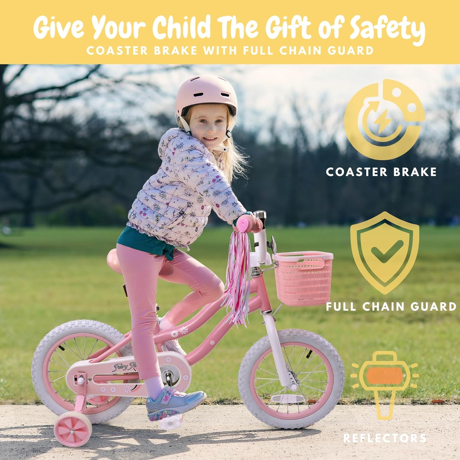 bicystar Girls Bike for Kids Ages 2-5 Years, 12 14 16 18 Inch Kids Bike with Training Wheels, Basket & Streamers, Pink Little Girls Bicycle with Coaster Brake, Birthday Gift