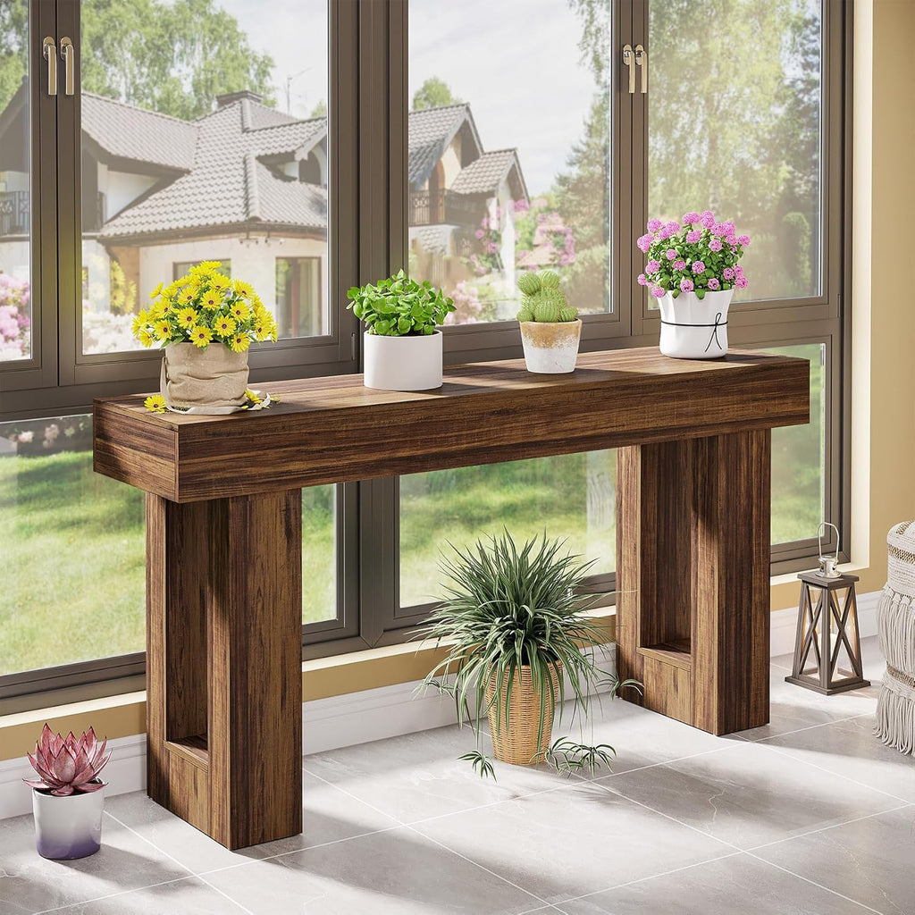 Tribesigns 63-Inch Long Console Table, MDF Wood Grain Rectangular Sofa Table Behind The Couch, Farmhouse Entryway Table for Entrance, Hallway, Living Room (Rustic Brown)