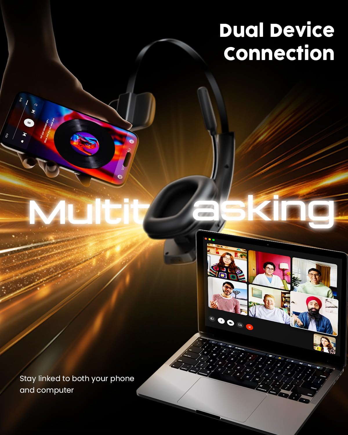 Trucker Bluetooth Headset with Charging Base, Wireless Hands-Free Headset with Noise Canceling Mic & Mute Button, 56Hrs Working Time PC Headsets for Cell Phones, Computer, Truck Driver