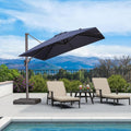 PURPLE LEAF 9' X 9' Patio Umbrella Antique Bronze Square Cantilever Umbrella Outdoor with 360° Rotation and Aluminum Offset Hanging for Pool Deck Garden Backyard, Navy Blue