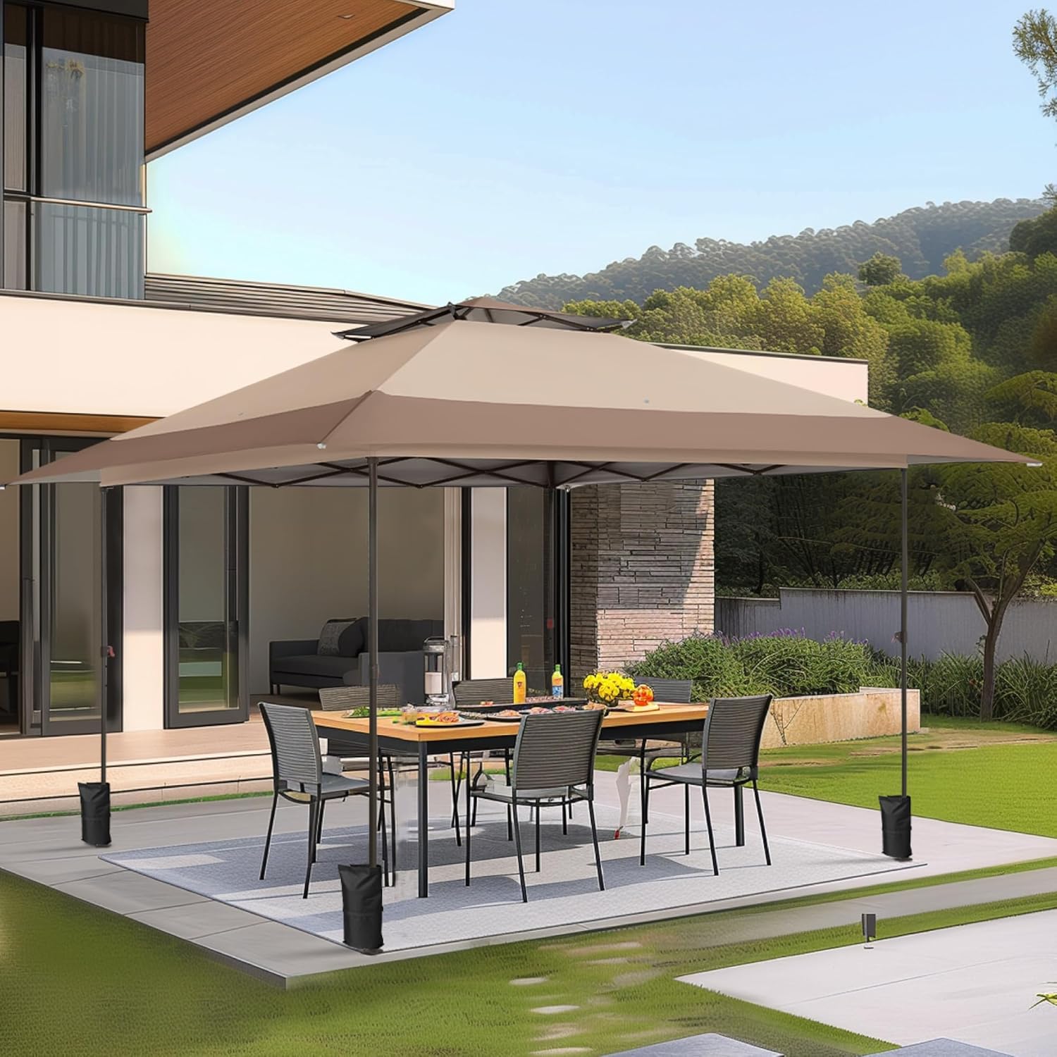 Sophia & William Outdoor Canopy 13x13 Pop Up Canopy Tent Instant Easy One Person Set Up Folding Shelter w/Auto Extending Eaves 169 Square Feet of Shade, UPF50+, Beige