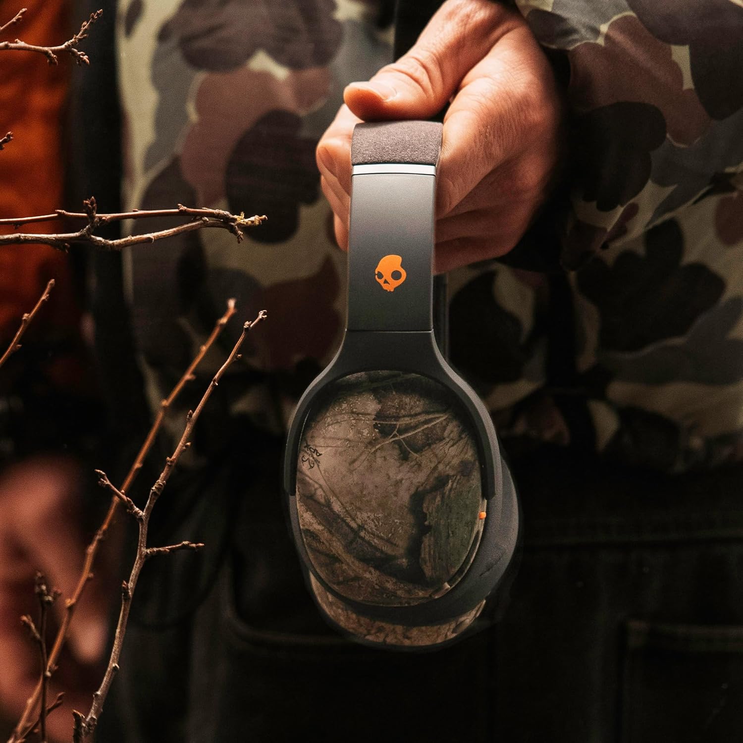 Skullcandy Crusher Evo Wireless Bluetooth Headphones with Multi-Sensory Bass, Noise Isolating Over-Ear Fit, Up to 40 Hours Battery, Microphone for iPhone Android - Realtree APX Black/Orange
