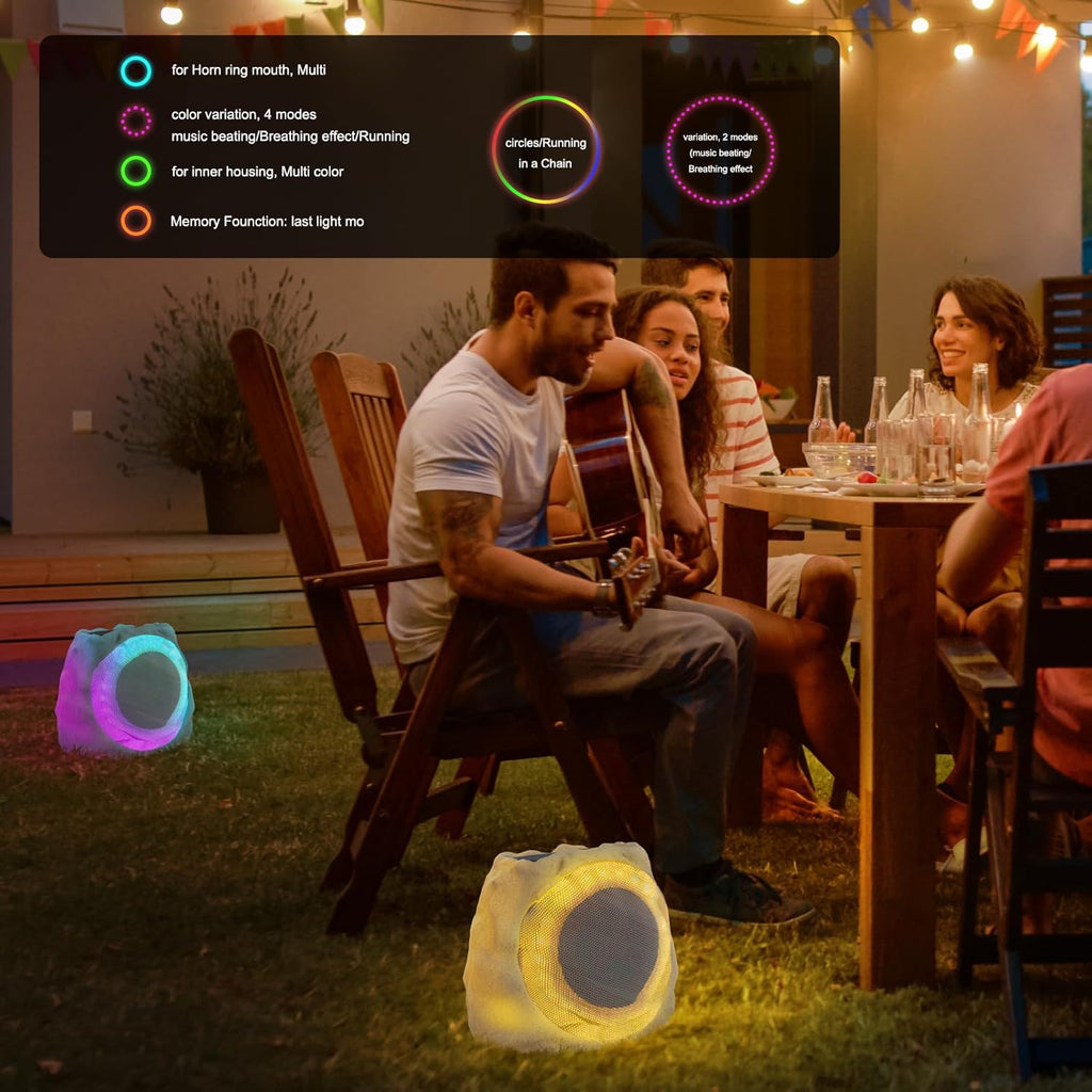 Outdoor Speakers Solar Powered & USB-C Rechargeable, Rock Speakers TWS Pairing Wireless Outdoor Speaker Bluetooth 5.4, LED Light Show, Waterproof, ideal for Backyard BBQ, Garden, Poolside (2-Pc,Grey)