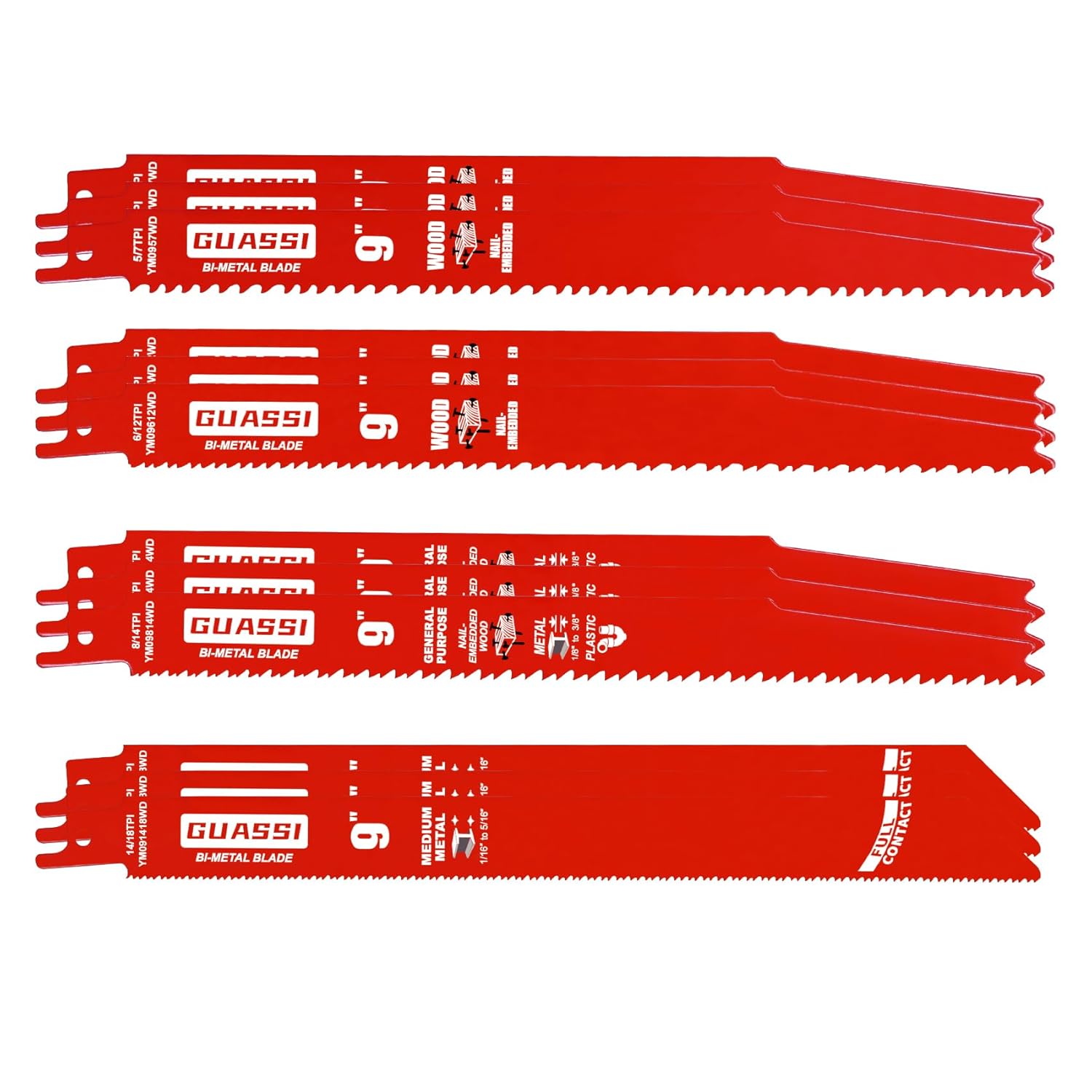12 Pack 9 inch Reciprocating Saw Blade Set, Various TPI Bi-Metal Sawzall Blades for Wood, Metal and PVC Cutting, Durable Sawzall Blades for Multi-Material Demolition and Cutting, for Diablo