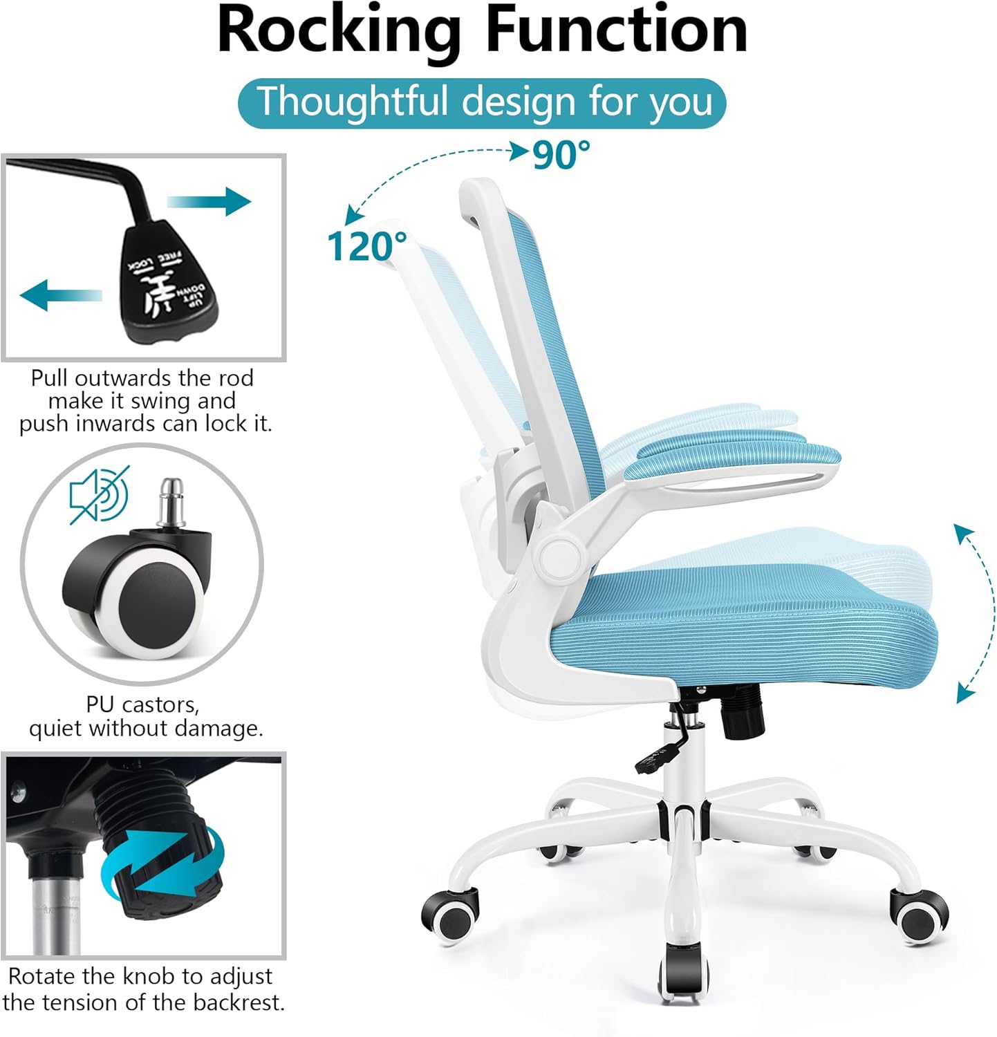 FelixKing Office Chair, Ergonomic Desk Chair Breathable Mesh Chairs Adjustable High Back Lumbar Support Flip-up Armrests, Executive Rolling Swivel Comfy Computer Chairs Home Office Blue