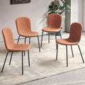 Brown Dining Chairs Set of 4 PU Leather Dining Room Chairs with Black Metal Legs, Mid Century Modern Dining Chairs for Kitchen & Dining Room