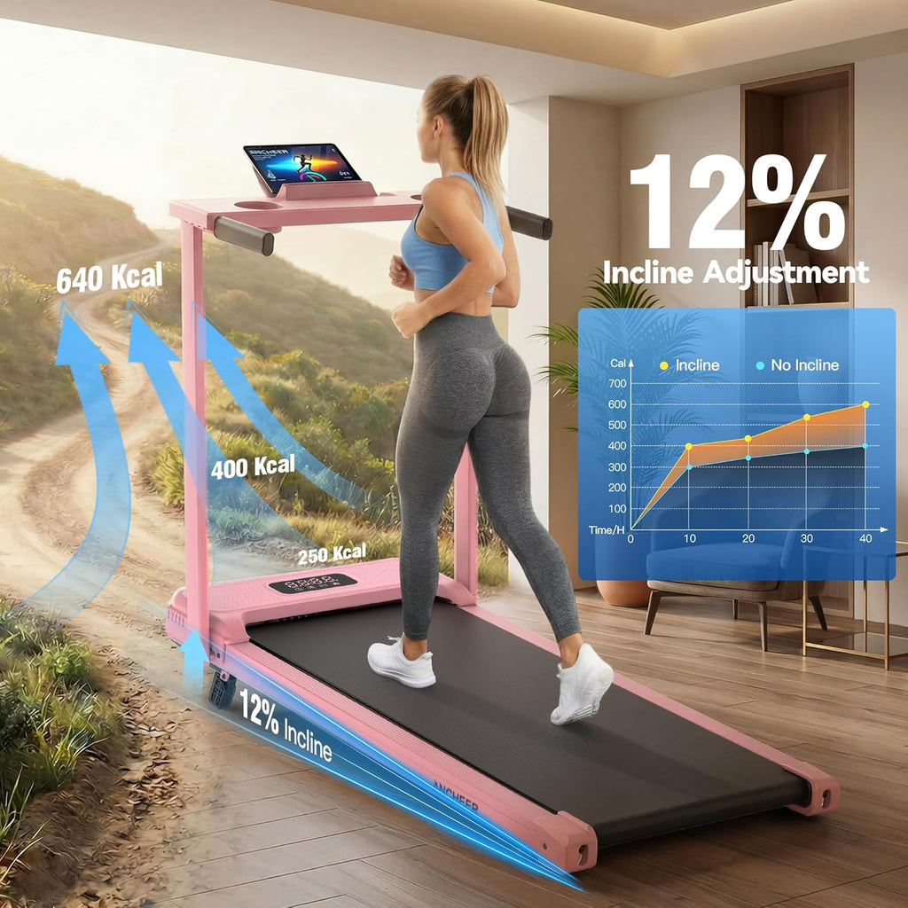 FUNMILY 3.5HP Walking Pad Incline Treadmill with Desk & Handle Bar, Heavy Duty 350 lbs Weight Capacity Portable Treadmill for Home and Office, Remote Control & LED Display