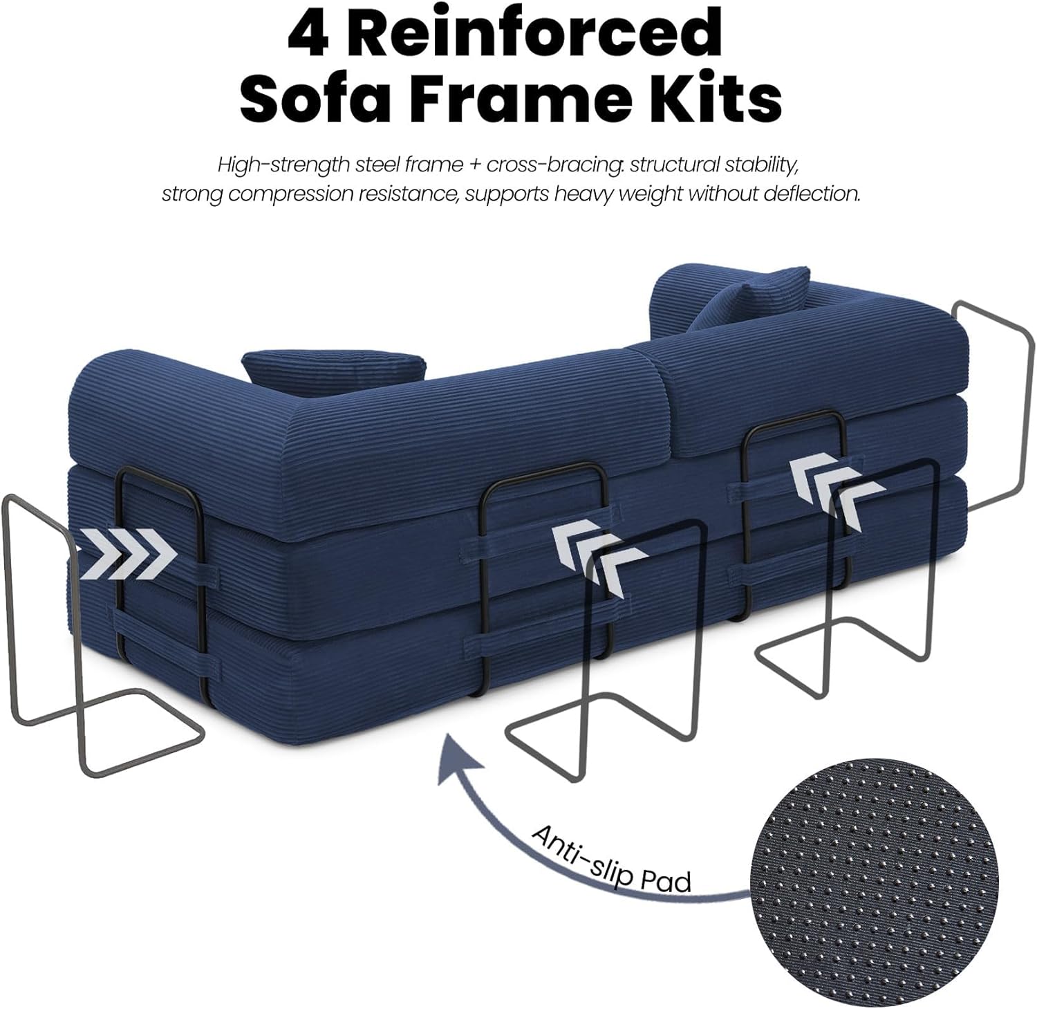 79'' Convertible Sleeper Sofa Bed, 5 in 1 Folding Floor Couch with Pull Out Bed, Modular Corduroy Sofa with Cushions for Living Room Apartment Bedroom Guest Room Use (Blue)