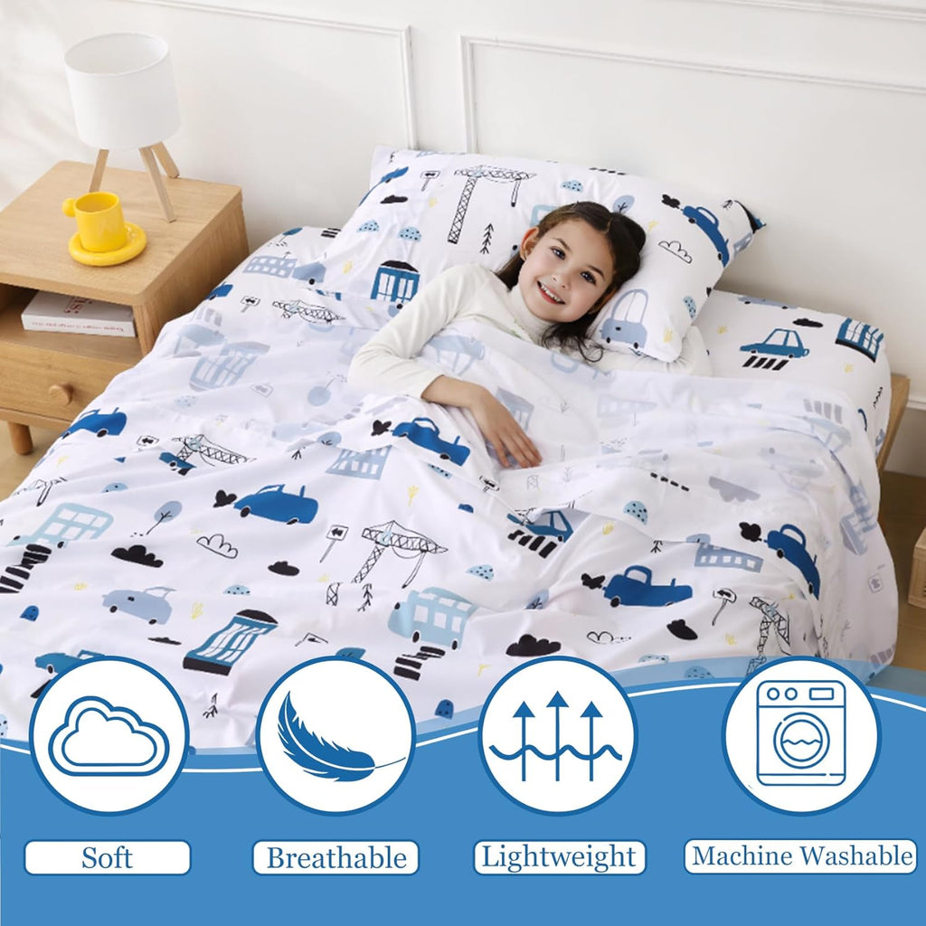 Twin Bed Sheets Boys Kids Construction Car Sheet Set 15-Inch Deep Pocket Fitted Sheet Soft Microfiber 3 Pieces Bedding Sets with Pillowcase Fade Resistant Children Room Decor
