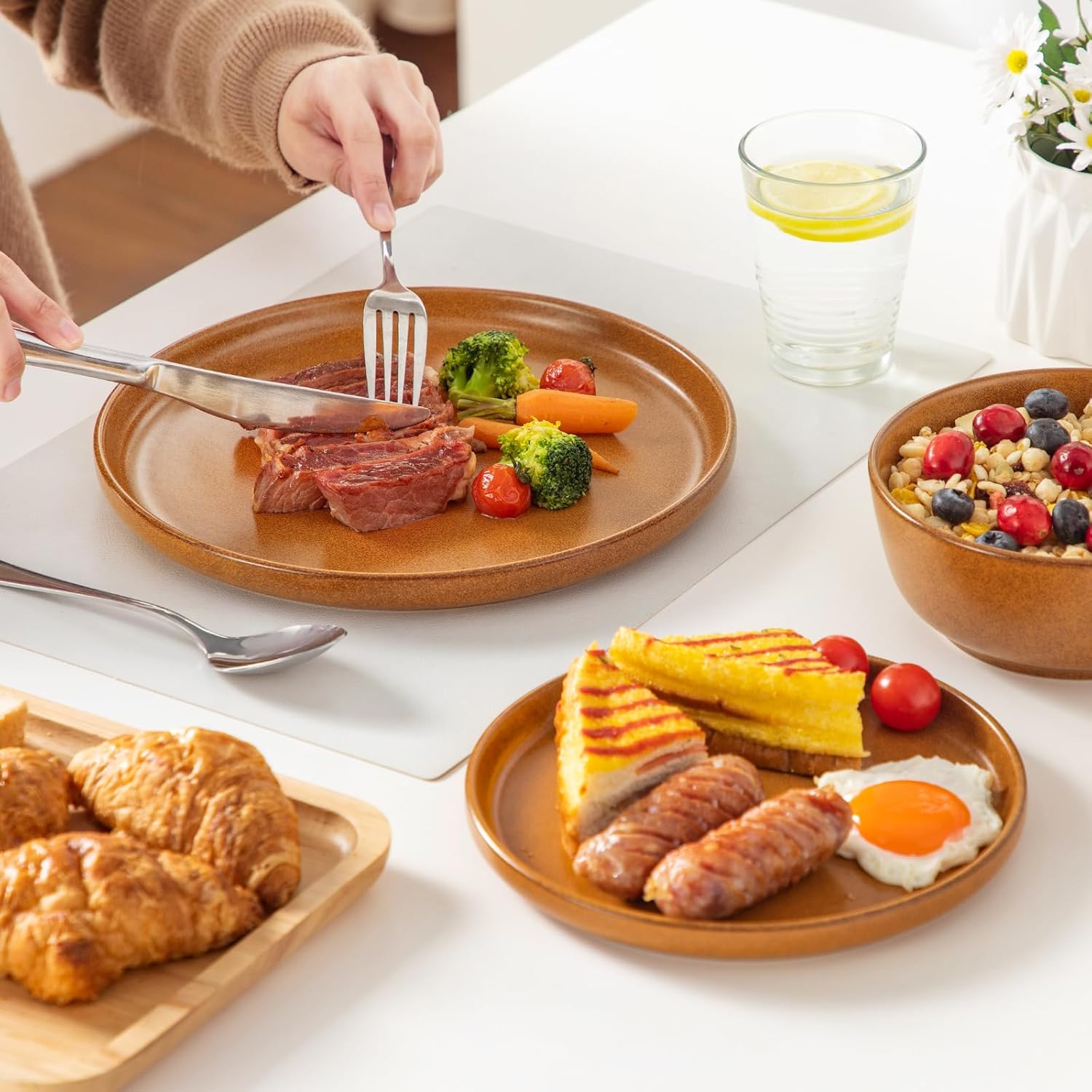 vancasso Plates and Bowls Sets, 18 Pieces Modern Ceramic Dinnerware Set for 6, Dish Set for Kitchen, Dinner Set Stoneware Dishware Set Microwave and Dishwasher Safe, Yellow, Series ZERMATT