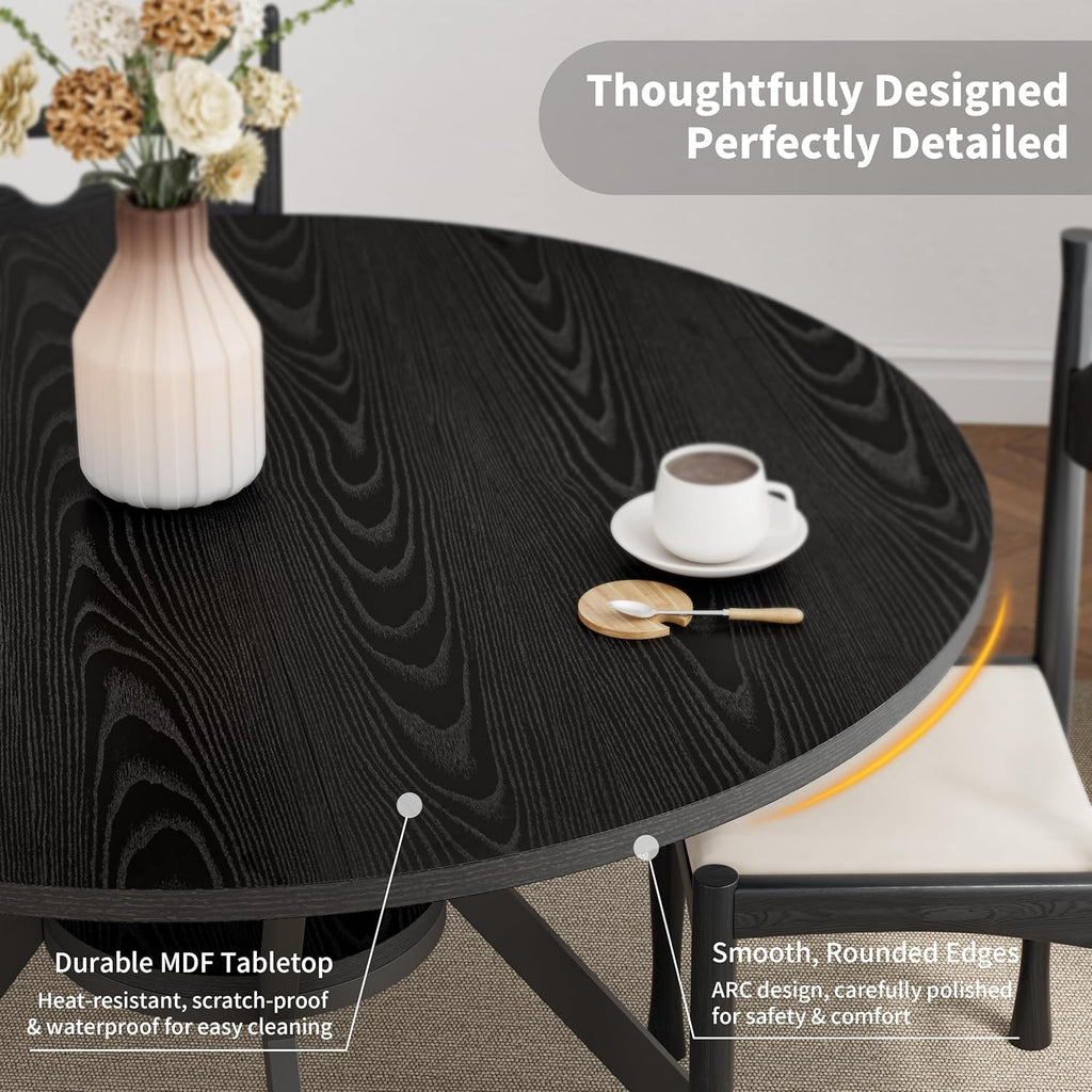 Black Dining Table for 2-4, 42 Inch Round Kitchen Table with Storage, Wooden Circle Dinner Table with Metal Legs, Rustic Mid Century Modern Dining Room Tables for Kitchen, Living Room, Dining Room