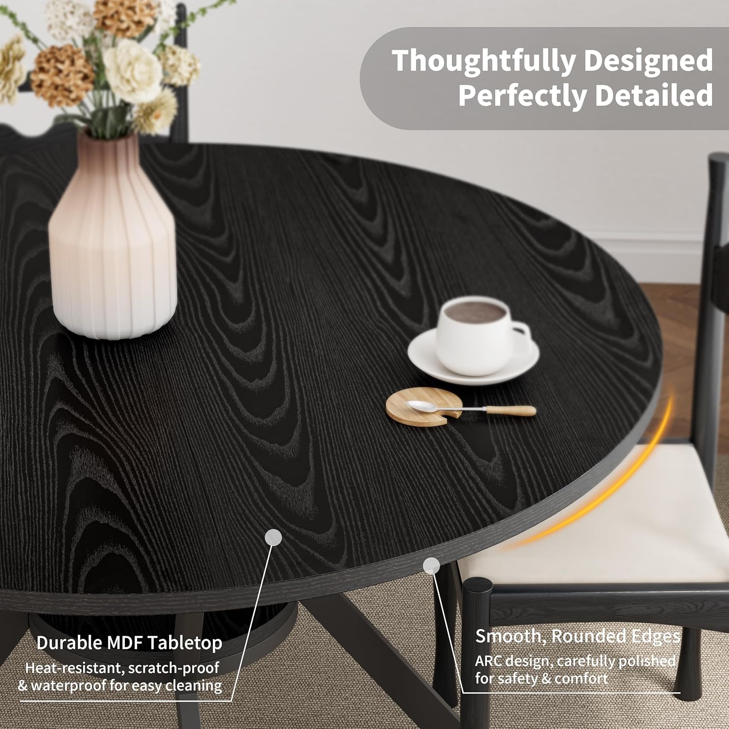 Black Dining Table for 2-4, 42 Inch Round Kitchen Table with Storage, Wooden Circle Dinner Table with Metal Legs, Rustic Mid Century Modern Dining Room Tables for Kitchen, Living Room, Dining Room