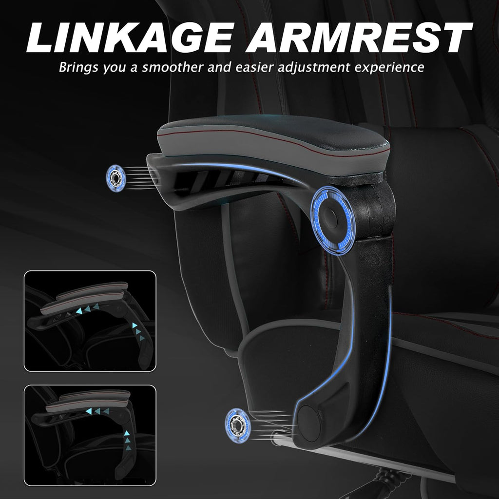Vonesse Gaming Chair for Adults, Reclining Gaming Chairs with Footrest and Massage, Computer Gaming Chair for Heavy People,Ergonomic Gamer Chair Big and Tall (Black/Gray)