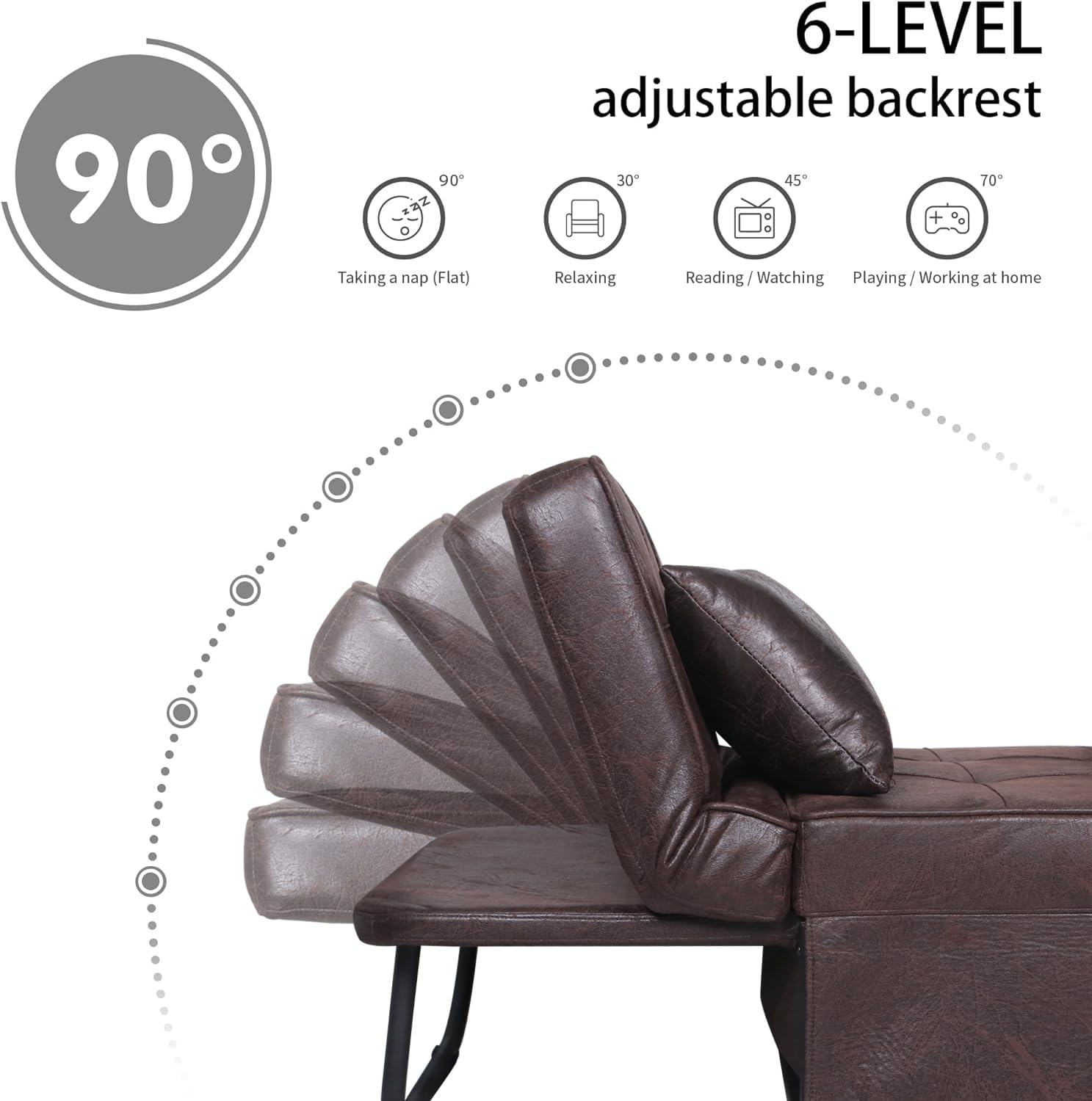 BIGSYY Sofa Bed, Set of 4 in 1 Multi-Function Folding Ottoman Breathable Linen Couch Bed with Adjustable Backrest Modern Convertible Chair for Living Room Apartment Office, PU Imitation, Brown