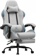 GTPLAYER Gaming Chair Fabric with Pocket Spring Cushion,Computer Office Chair with Lumbar Support for Adults Linkage Armrests and Footrest Ergonomic Gamings Chairs Height Adjustable Gray