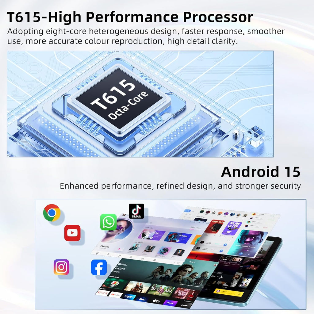 Android 15 Tablet 10 inch, 24GB RAM 128 ROM, Tablets with Keyboard Case Mouse Stylus, 1TB Expandable, Octa-Core 6000mAh 1280x800 IPS HD, WiFi, T615 CPU, High Performance, Processor, Dual Camera (Blue)