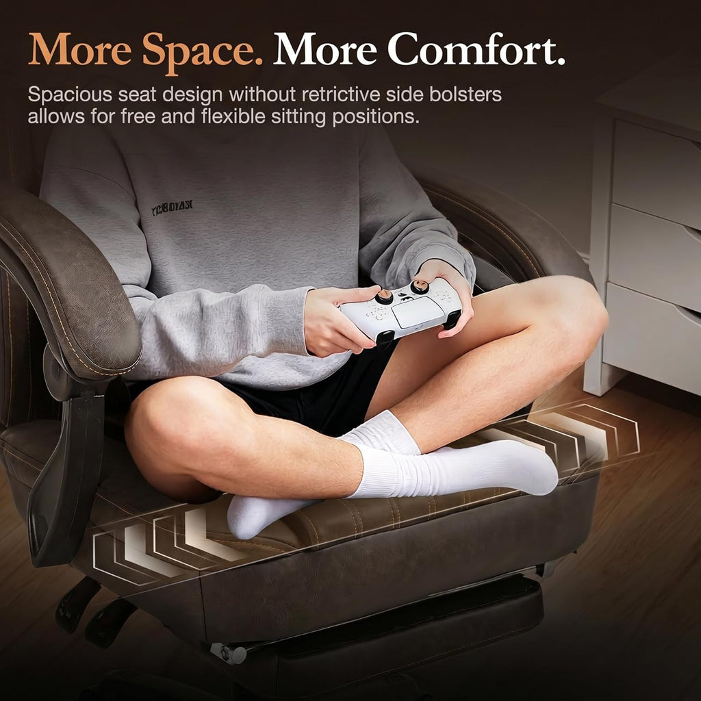 Dowinx Gaming Chair Breathable PU Leather Gamer Chair with Footrest Massage Lumbar Support, Big and Tall Ergonomic Reclining Computer Chair with Pocket Spring Cushion for Adults Teens (Brown)