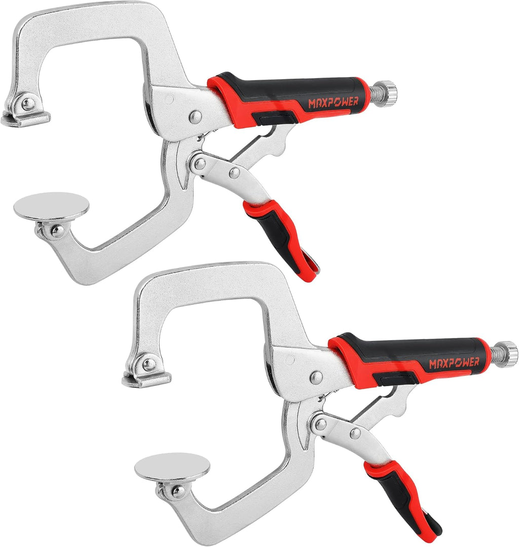 MAXPOWER 11-Inch Locking C Clamp Set, 2 Pack Metal Face Clamp with Large Flat Swivel Pads, Adjustable Heavy Duty C Clamps Locking Pliers for Woodworking, Carpentry, Cabinetry, Welding and Repair