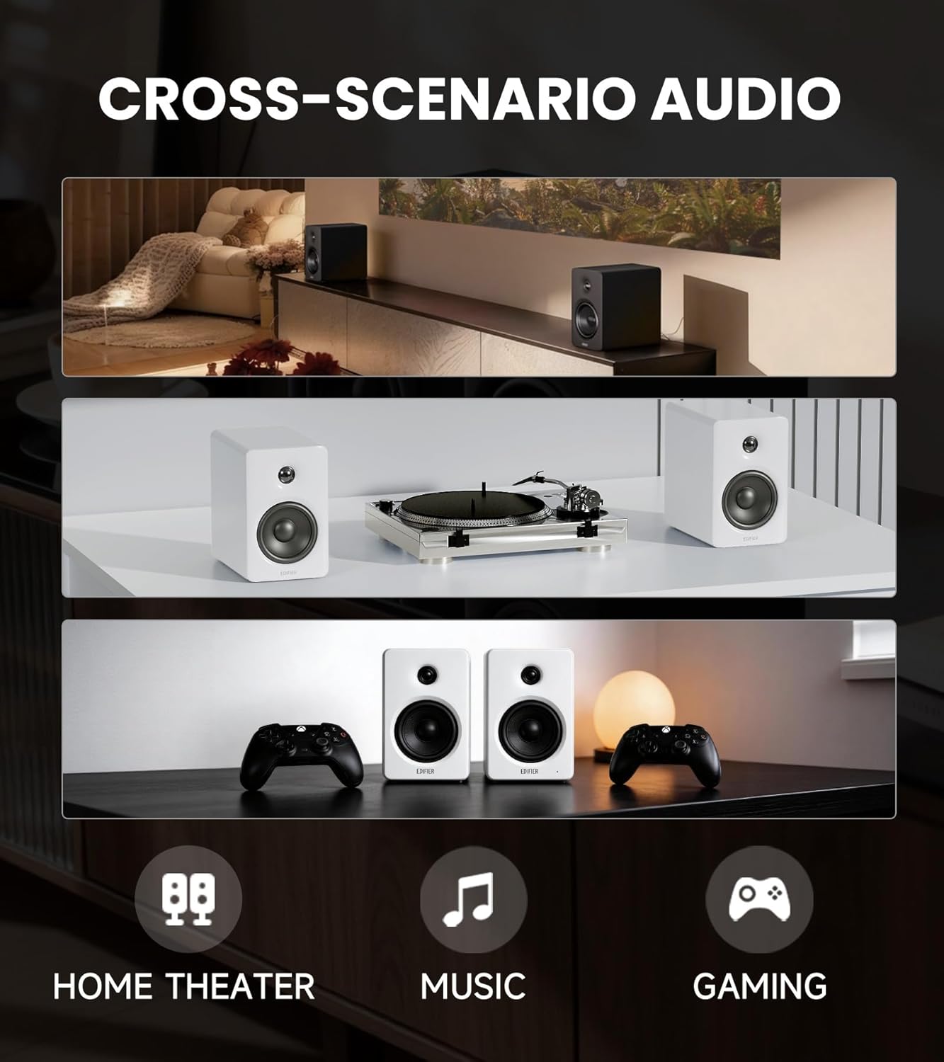 Edifier M90 Computer Speakers, 100W RMS Desktop Speakers, Hi-Res Audio, LDAC,Bluetooth 6.0 Compact Speaker, HDMI eARC/Optical/USB-C/AUX Input, SUB Out Powered Speakers, Remote Control for TV/PC-White