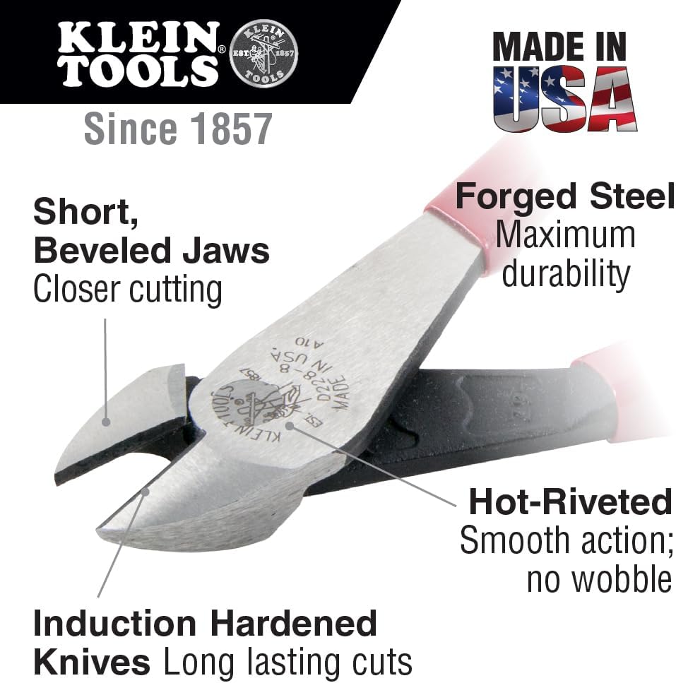 Klein Tools 80087 Dipped Plier Kit, Made in USA, Diagonal-Cutting, Needle-Nose, Side-Cutting High Leverage Linesman Pliers, Cutter and Crimper, 5-Piece