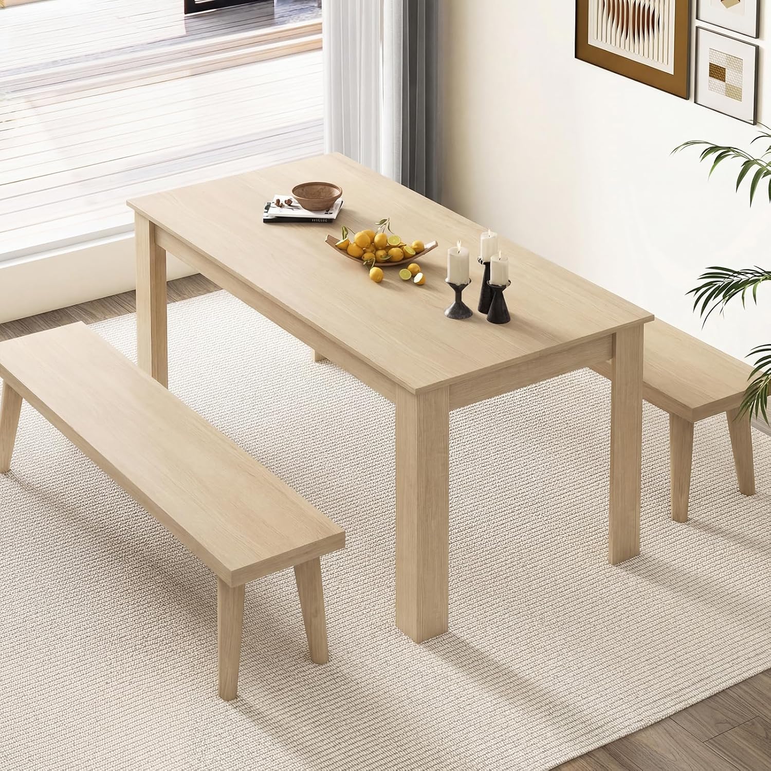 Giantex Dining Table for 4-6, 63" L Large Farmhouse Kitchen Table, Wooden Rectangular Dinner Table for Living Dining Room, Home Office, Dinette, 330LBS Capacity, Natural