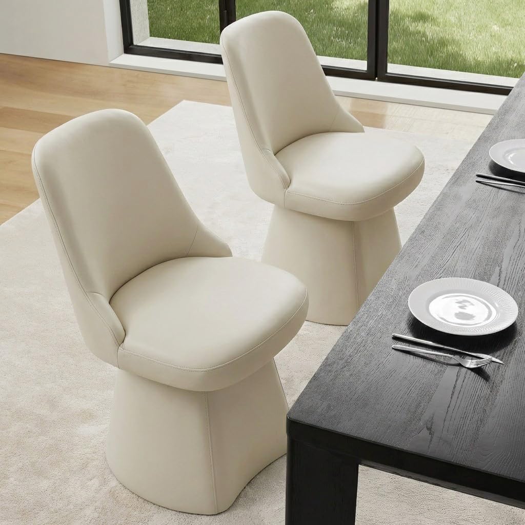 KISLOT Swivel Dining Chairs Set of 4, Upholstered Mid Century Modern Deskchair with High Back, Faux Leather Kitchen Chairs for Dining Room, Bedroom, Dressing Room, Cream