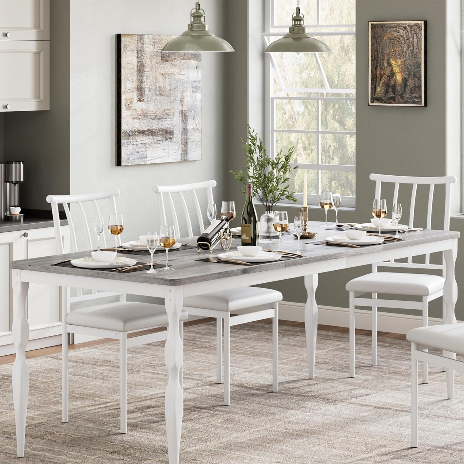 Rectangular Dining Table for 6, 71 in Rustic Farmhouse Kitchen Table with Large Tabletop, Long Wooden Dining Room Table with Heavy Duty Legs, Dinette and Dinner Desk for Party, Big Family, Grey