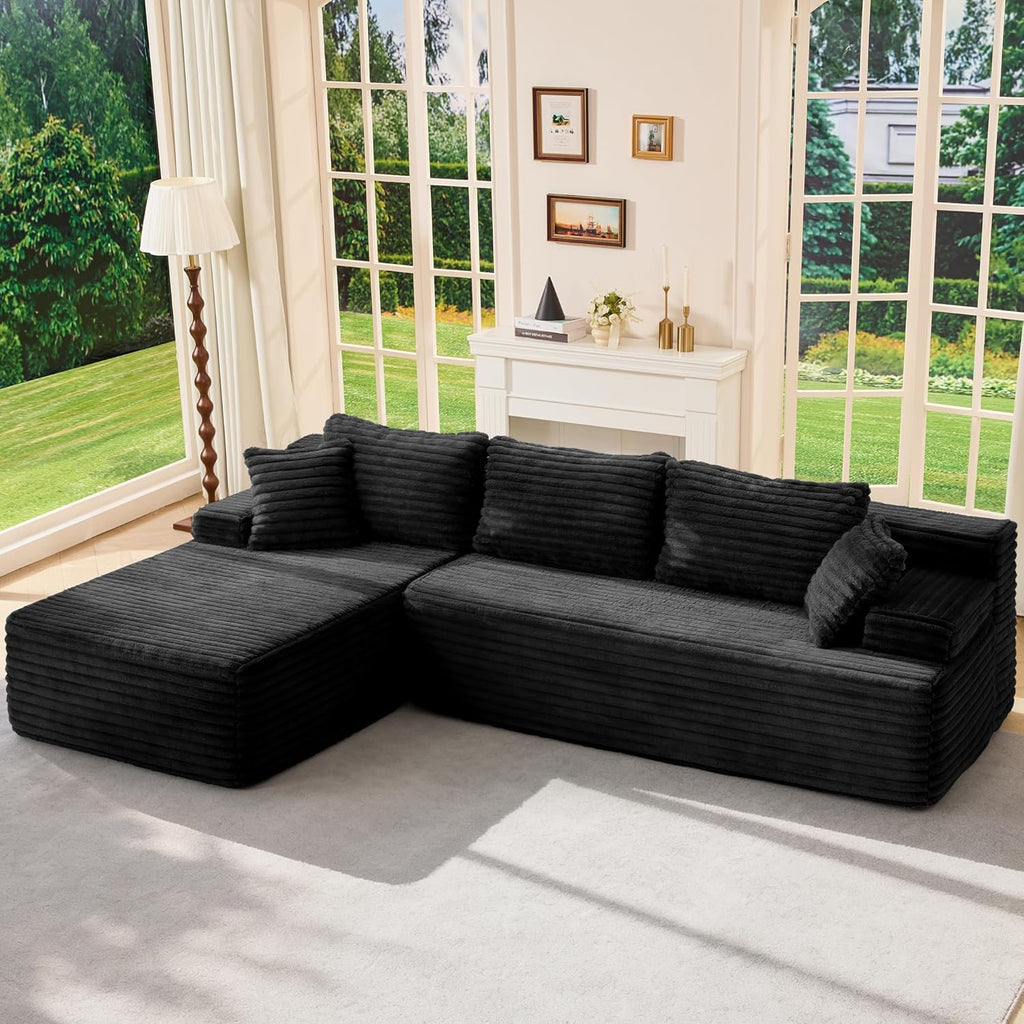 Hobestluk Modular Sectional Sofa Couches L-Shape Couch 3 Seat Modular Sofa Memory Foam Sectional Couches for Living Room, Cloud Couch with Oversized Chaise (Left Facing)